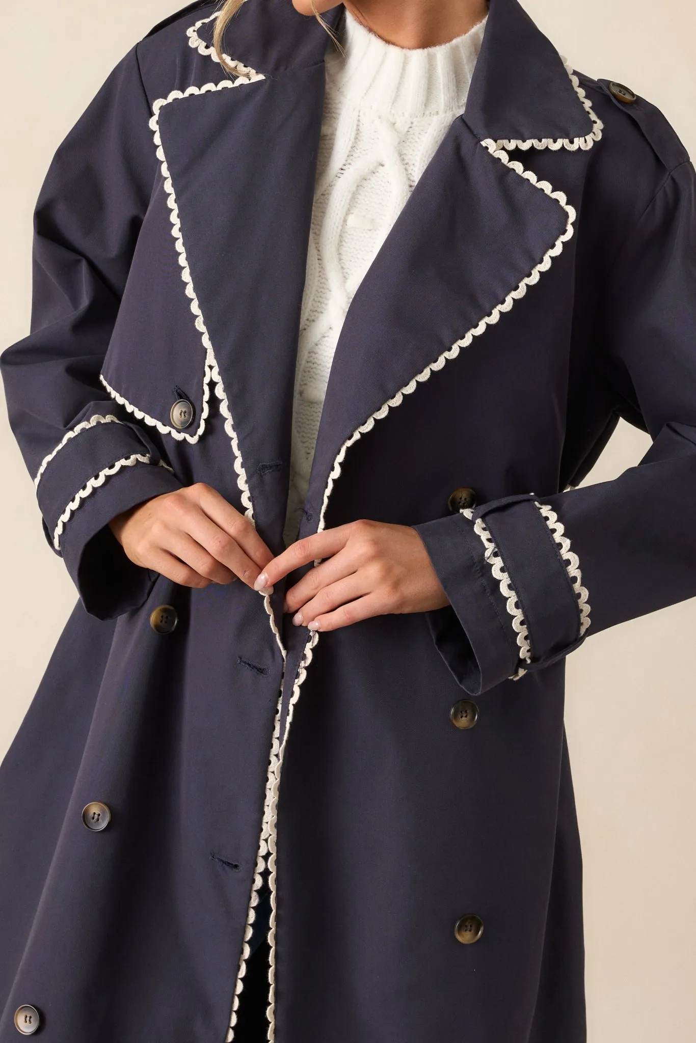 A Crazy Idea Navy RicRac Trench Coat