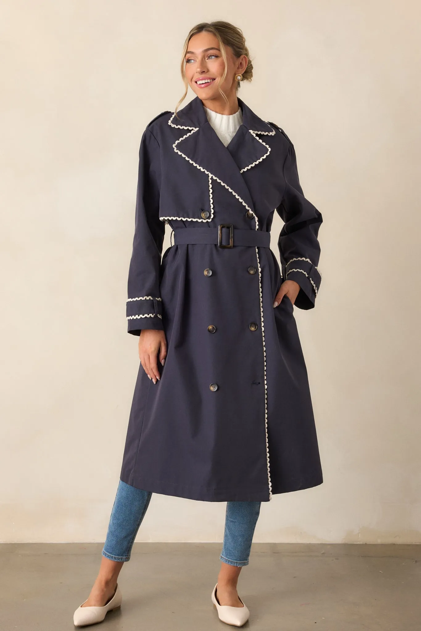 A Crazy Idea Navy RicRac Trench Coat