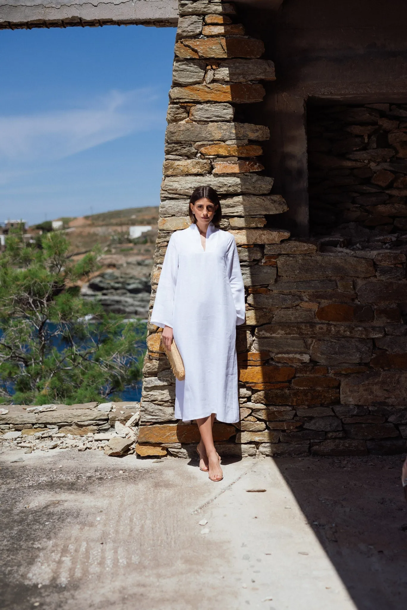 Alarik Linen Kaftan White