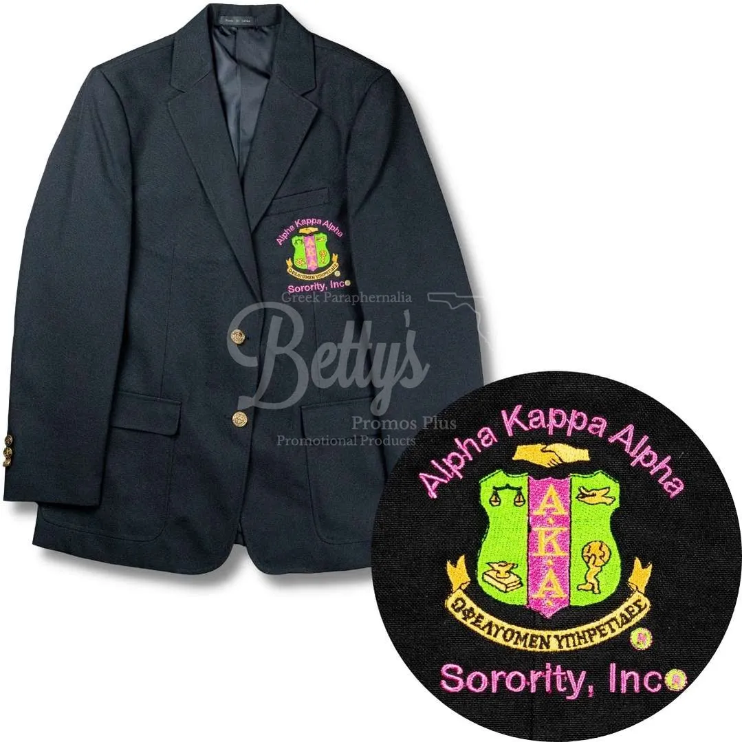 Alpha Kappa Alpha AKA Embroidered Shield Crest Blazer Sport Coat in Black or White