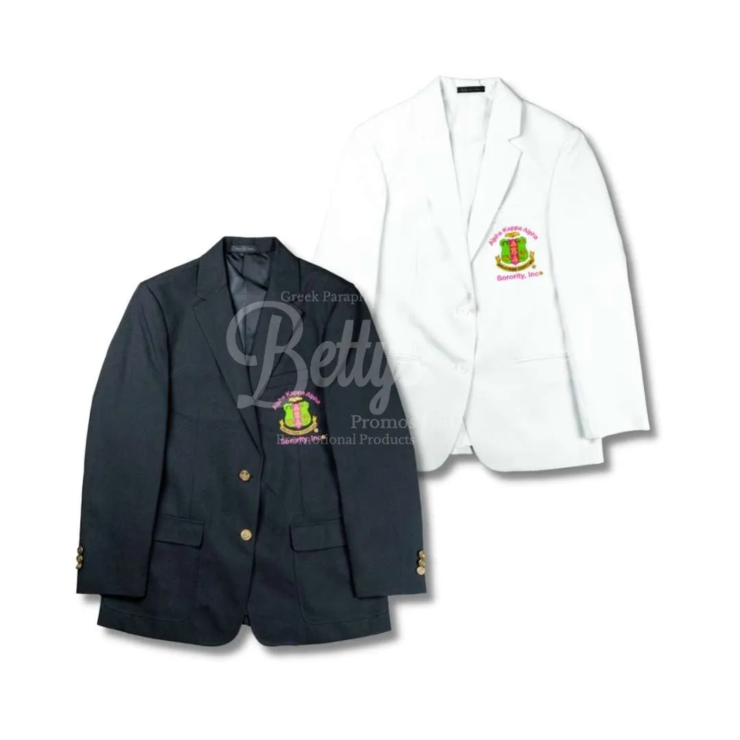 Alpha Kappa Alpha AKA Embroidered Shield Crest Blazer Sport Coat in Black or White