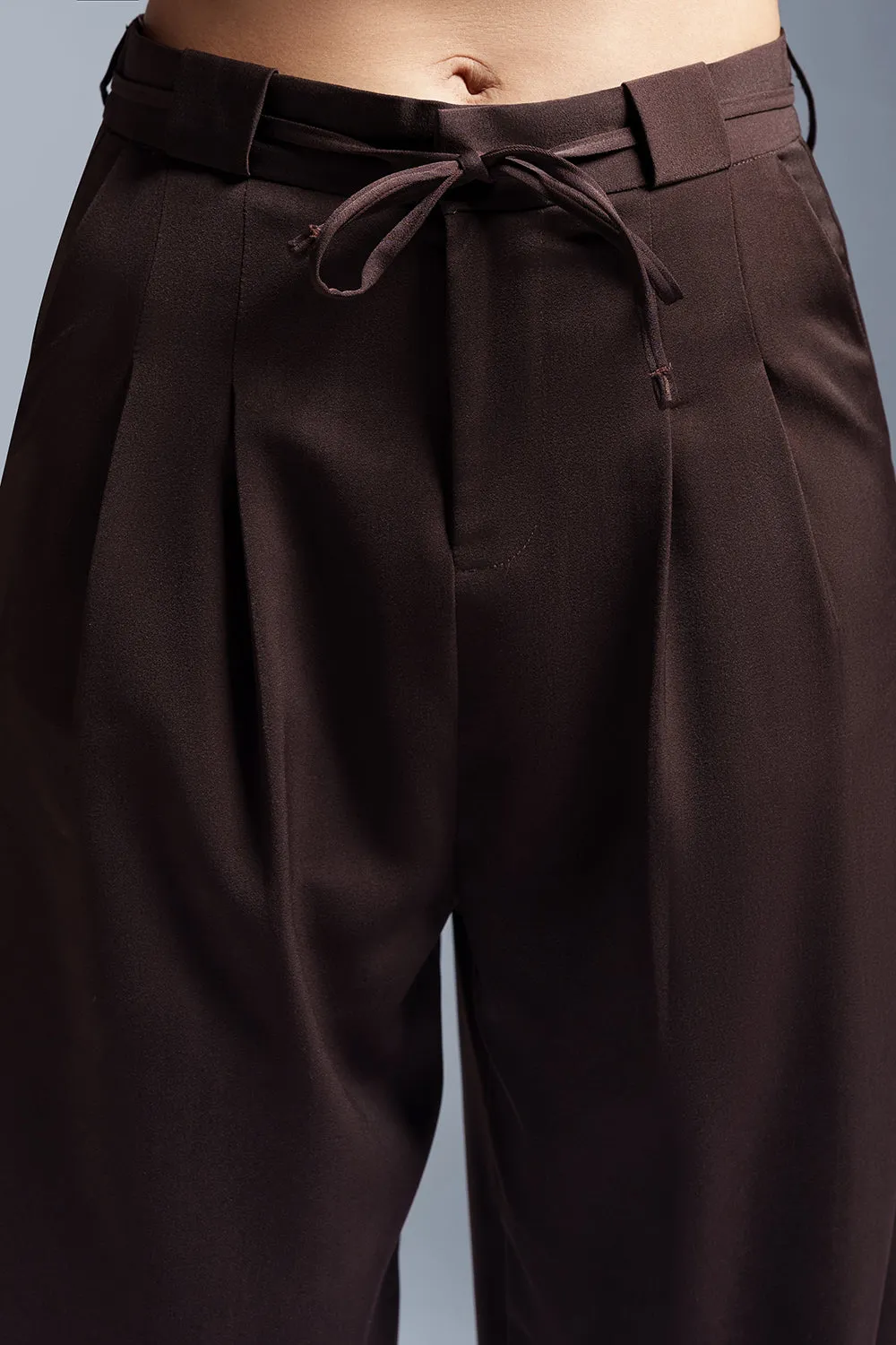 Amber Brown Pleated Waist Tie Korean Pants