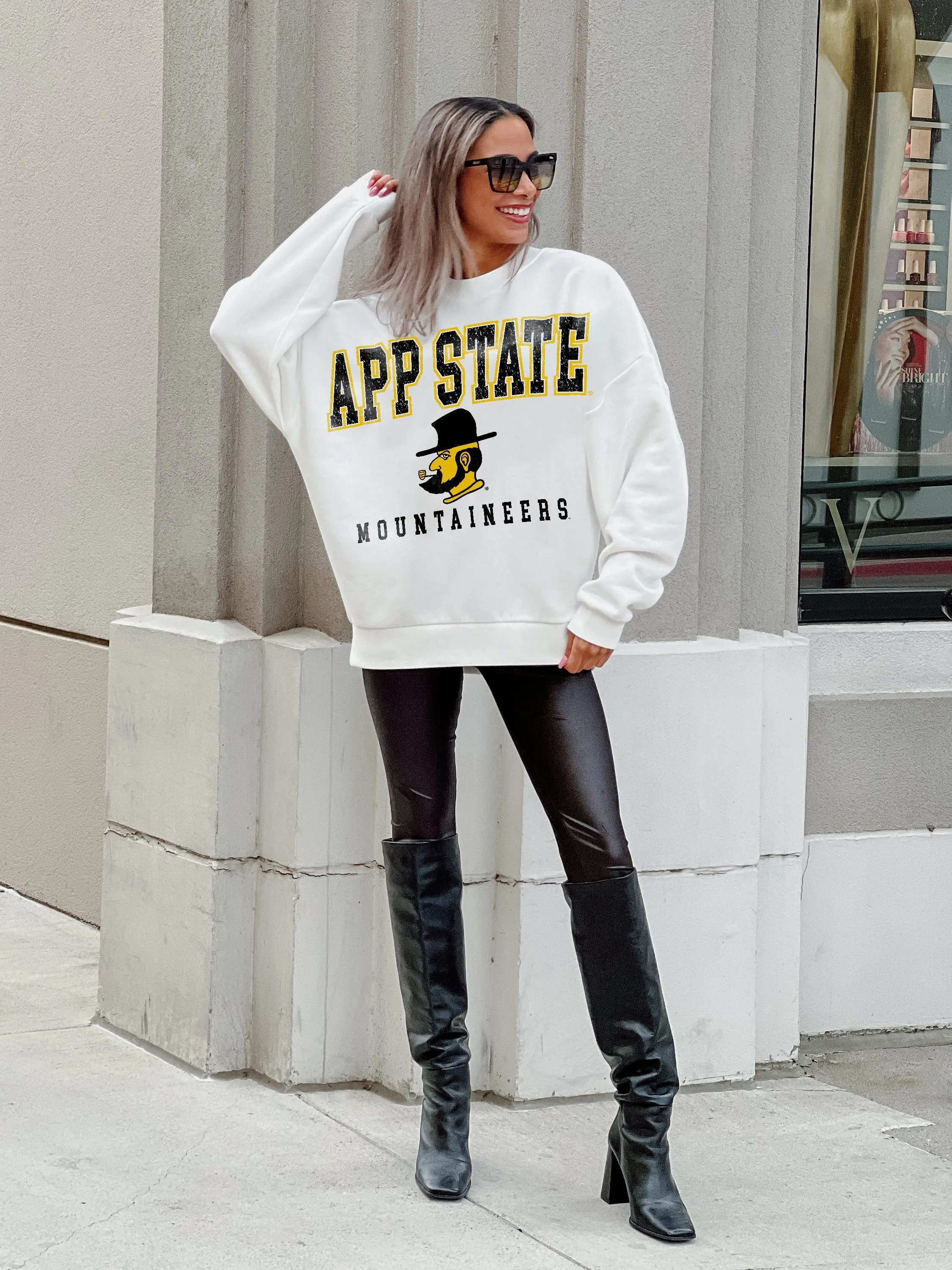 APPALACHIAN STATE MOUNTAINEERS FREESTYLE PREMIUM FLEECE DROP SHOULDER CREWNECK PULLOVER