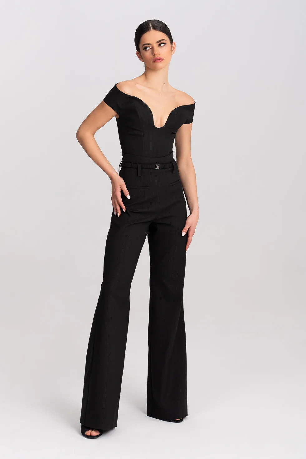 'Aria' Cutout Cotton-Blend Flared Trousers