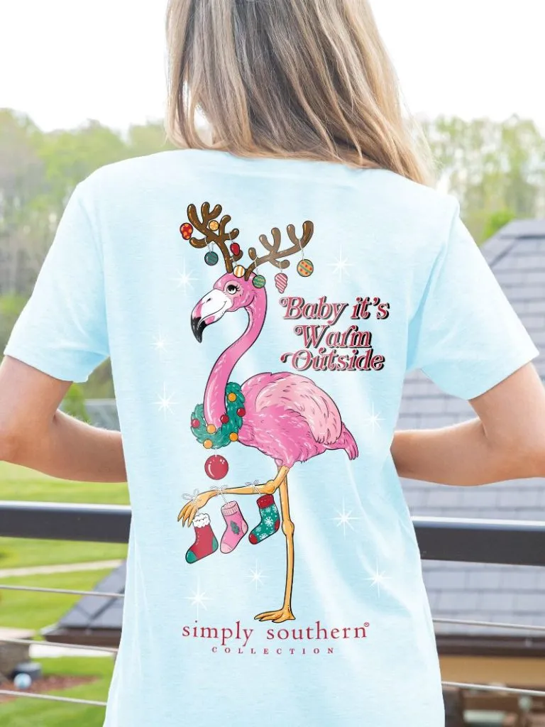 'Baby It's Warm Outside' Flamingo Christmas Short Sleeve Tee by Simply Southern