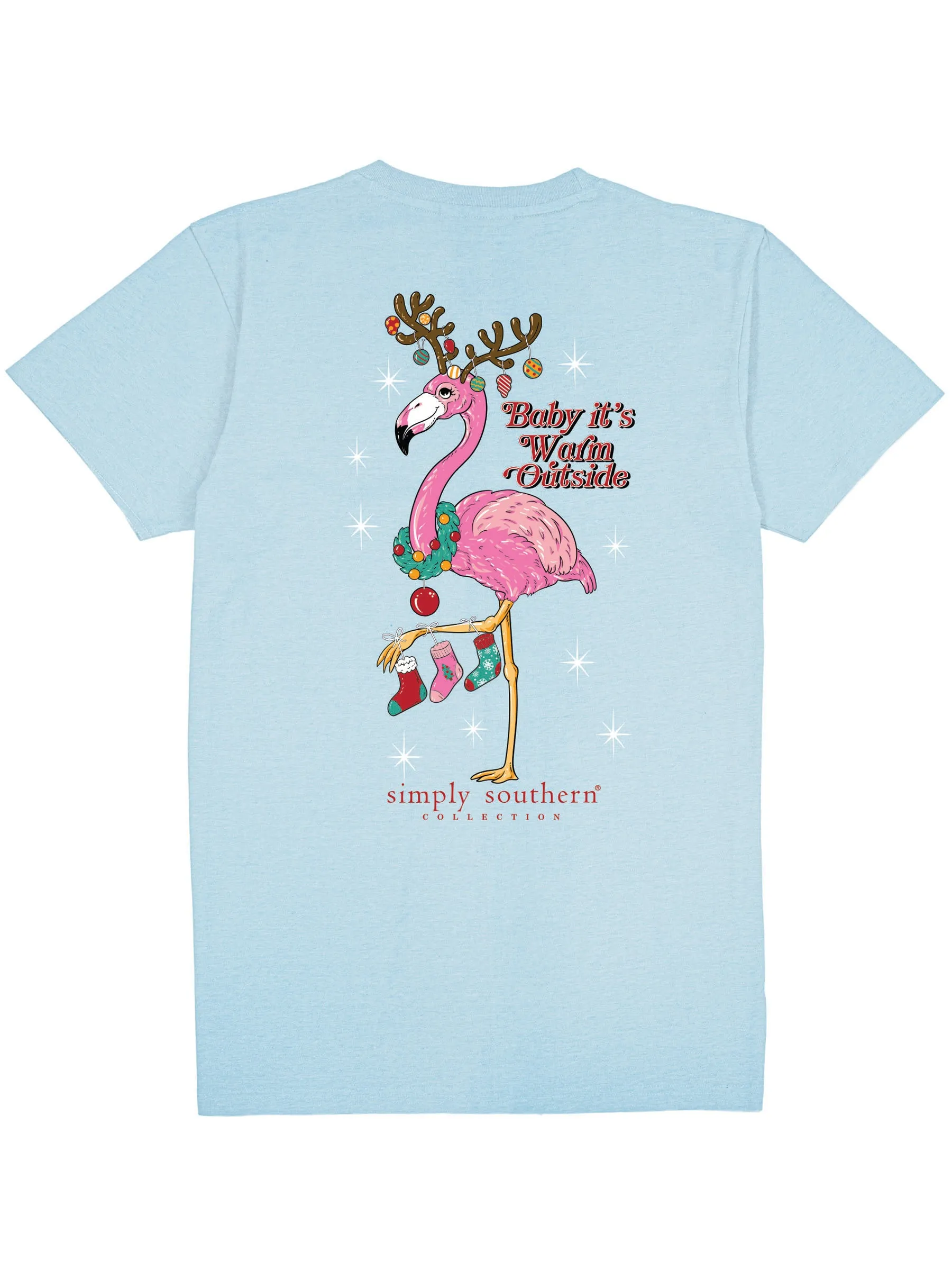 'Baby It's Warm Outside' Flamingo Christmas Short Sleeve Tee by Simply Southern