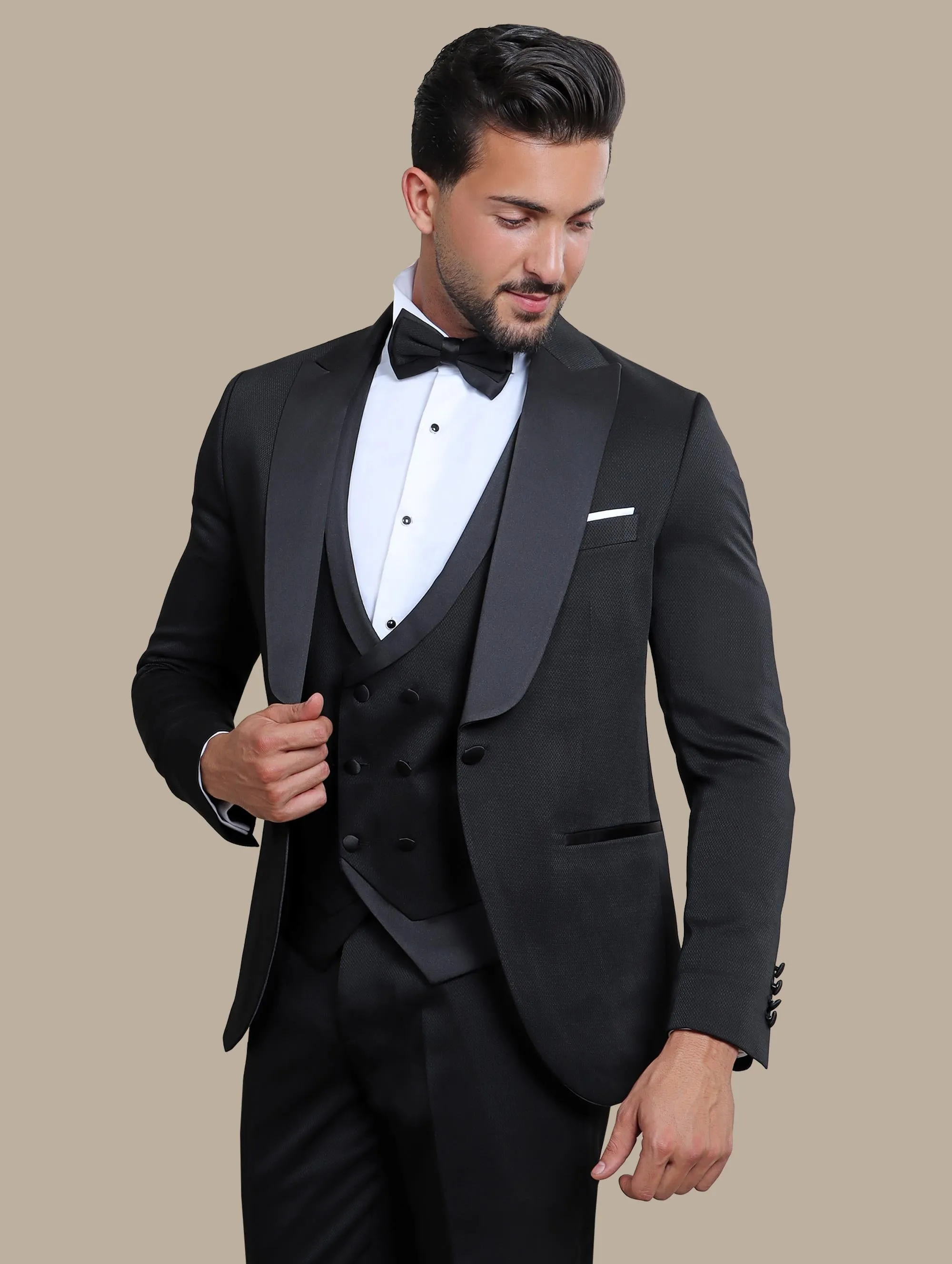 Black Structure Wide Peak 4-Piece Tuxedo