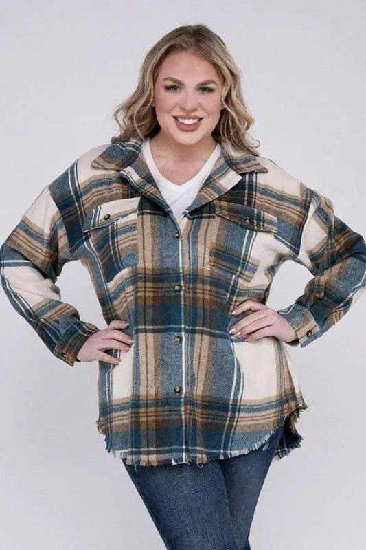 Blue B Plus Size Yarn Dyed Plaid Shirt Jacket