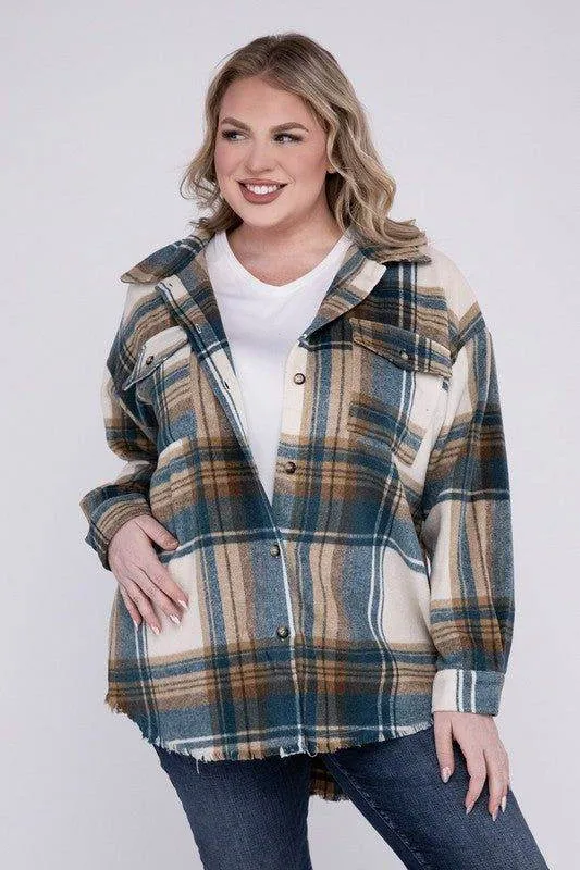 Blue B Plus Size Yarn Dyed Plaid Shirt Jacket