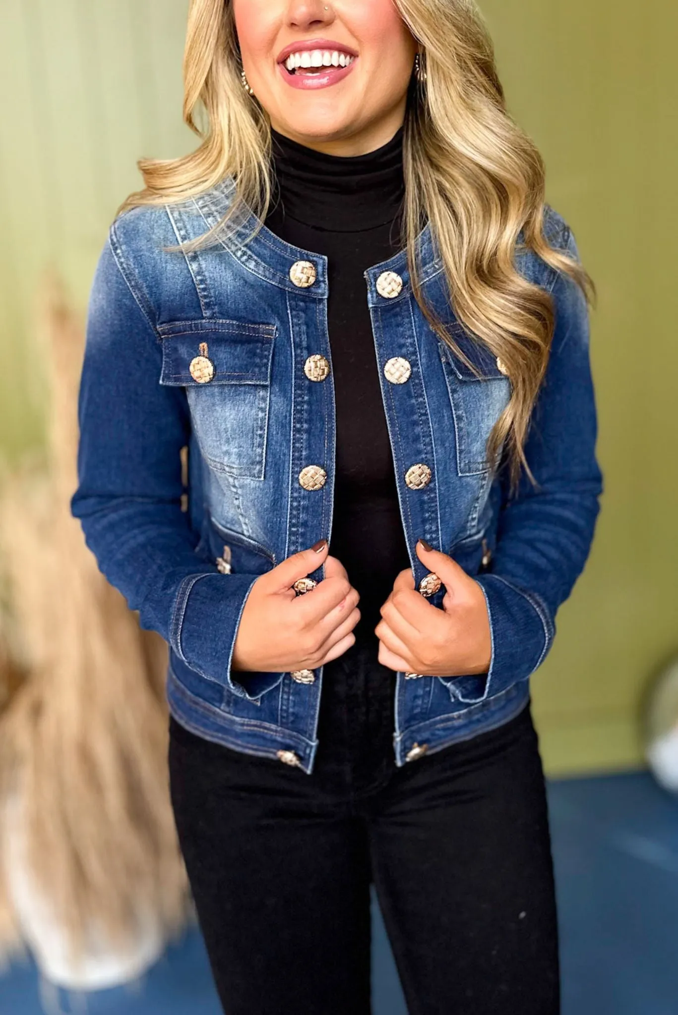 Blue Button Front Round Neck Denim Jacket *FINAL SALE*