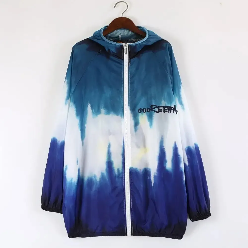 Blue Gradient Sun Protection Loose Hooded Jacket