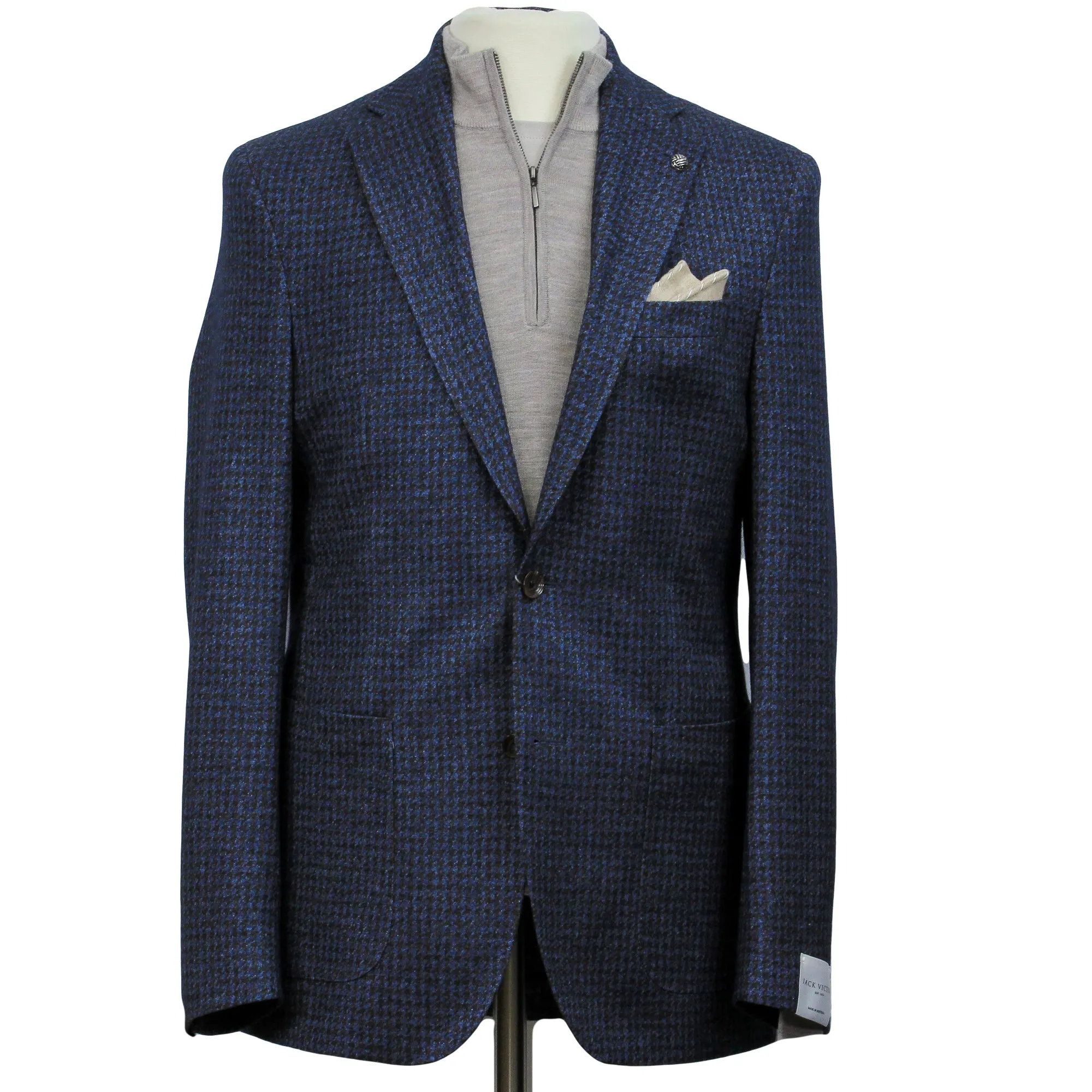 Blue/Brown Houndstooth Silk-Cashmere Hartford Contemporary Sport Jacket - Jack Victor