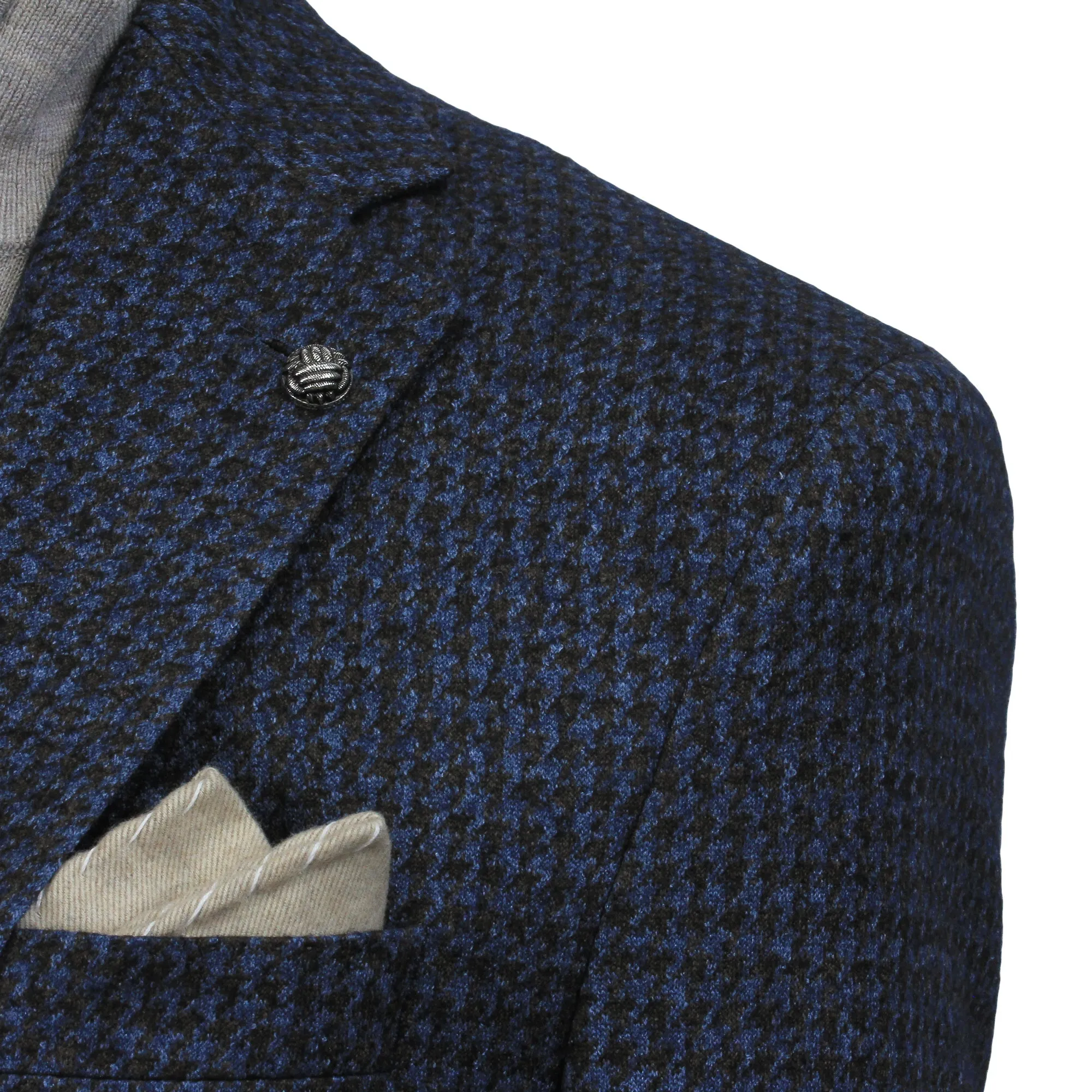 Blue/Brown Houndstooth Silk-Cashmere Hartford Contemporary Sport Jacket - Jack Victor