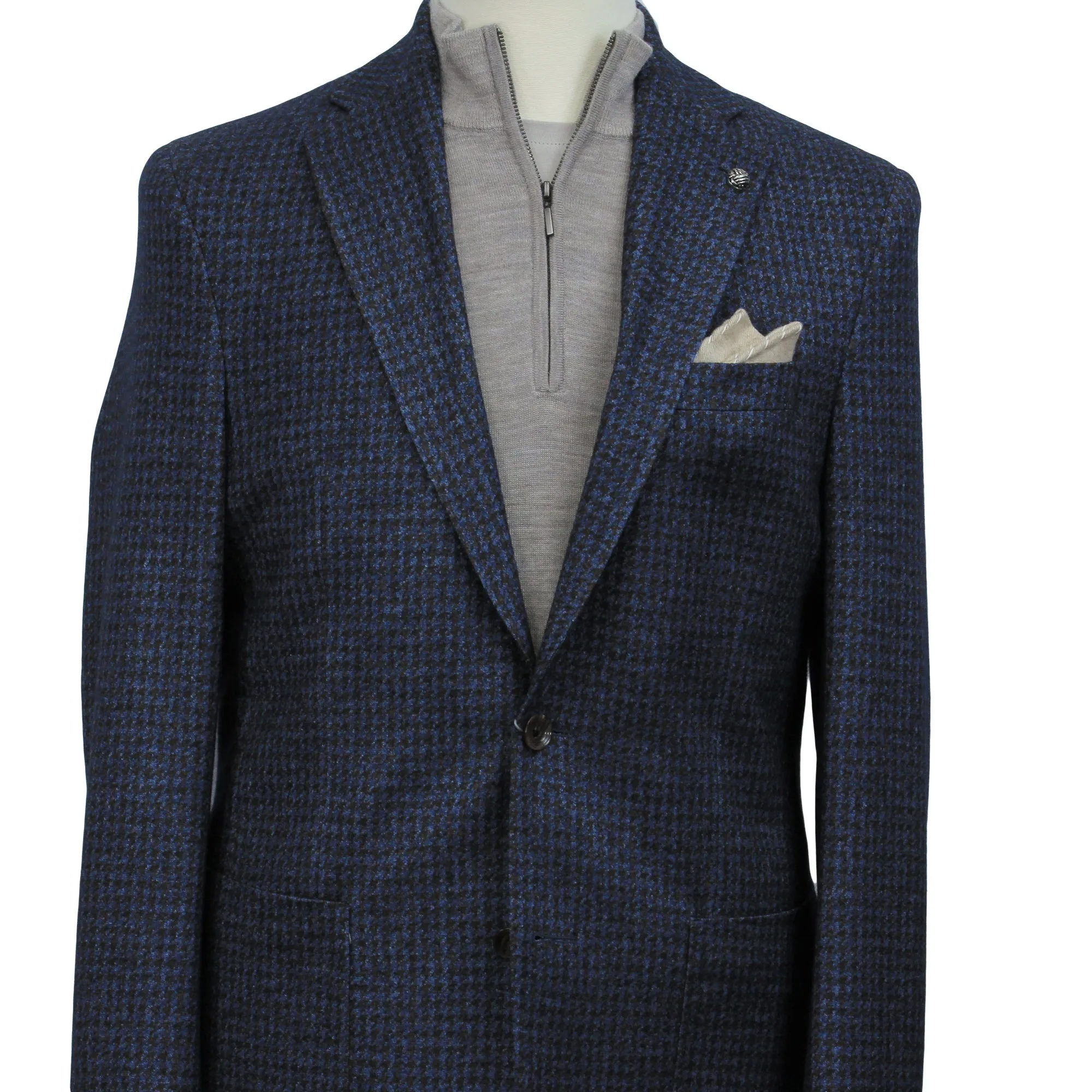 Blue/Brown Houndstooth Silk-Cashmere Hartford Contemporary Sport Jacket - Jack Victor