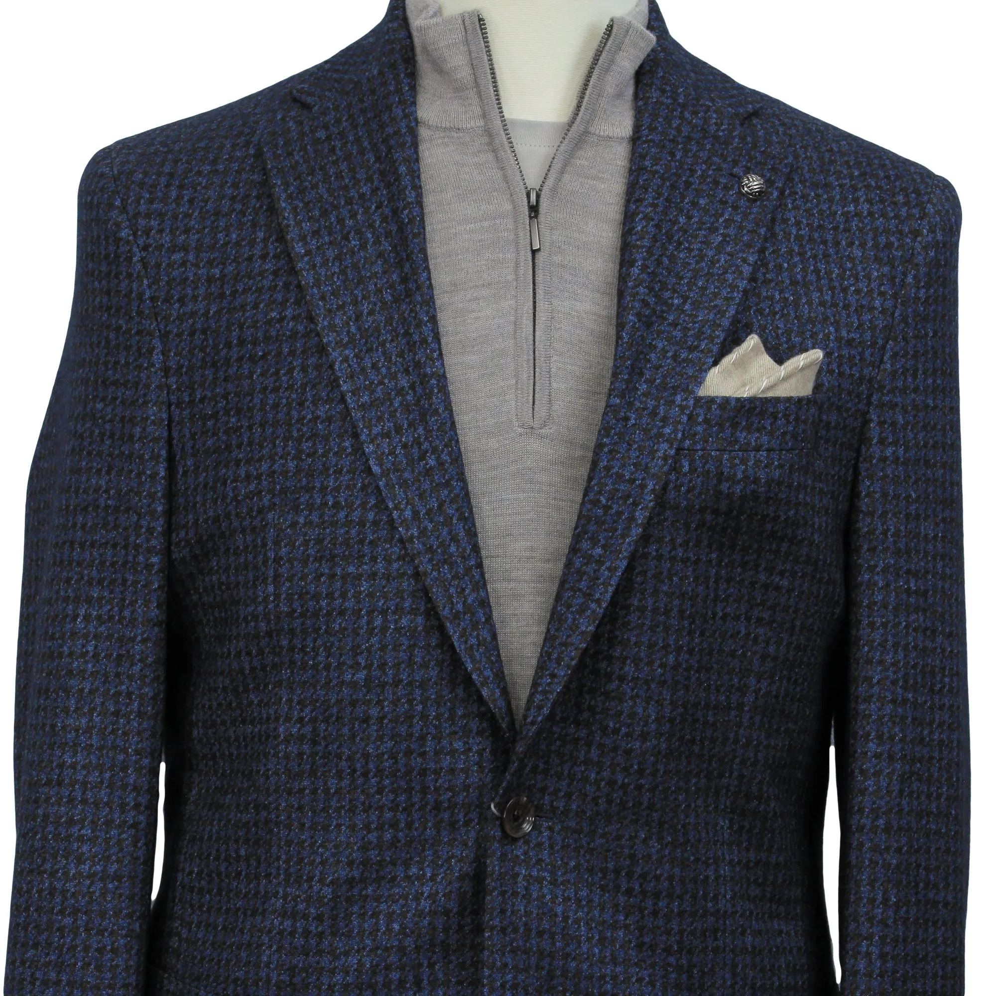 Blue/Brown Houndstooth Silk-Cashmere Hartford Contemporary Sport Jacket - Jack Victor