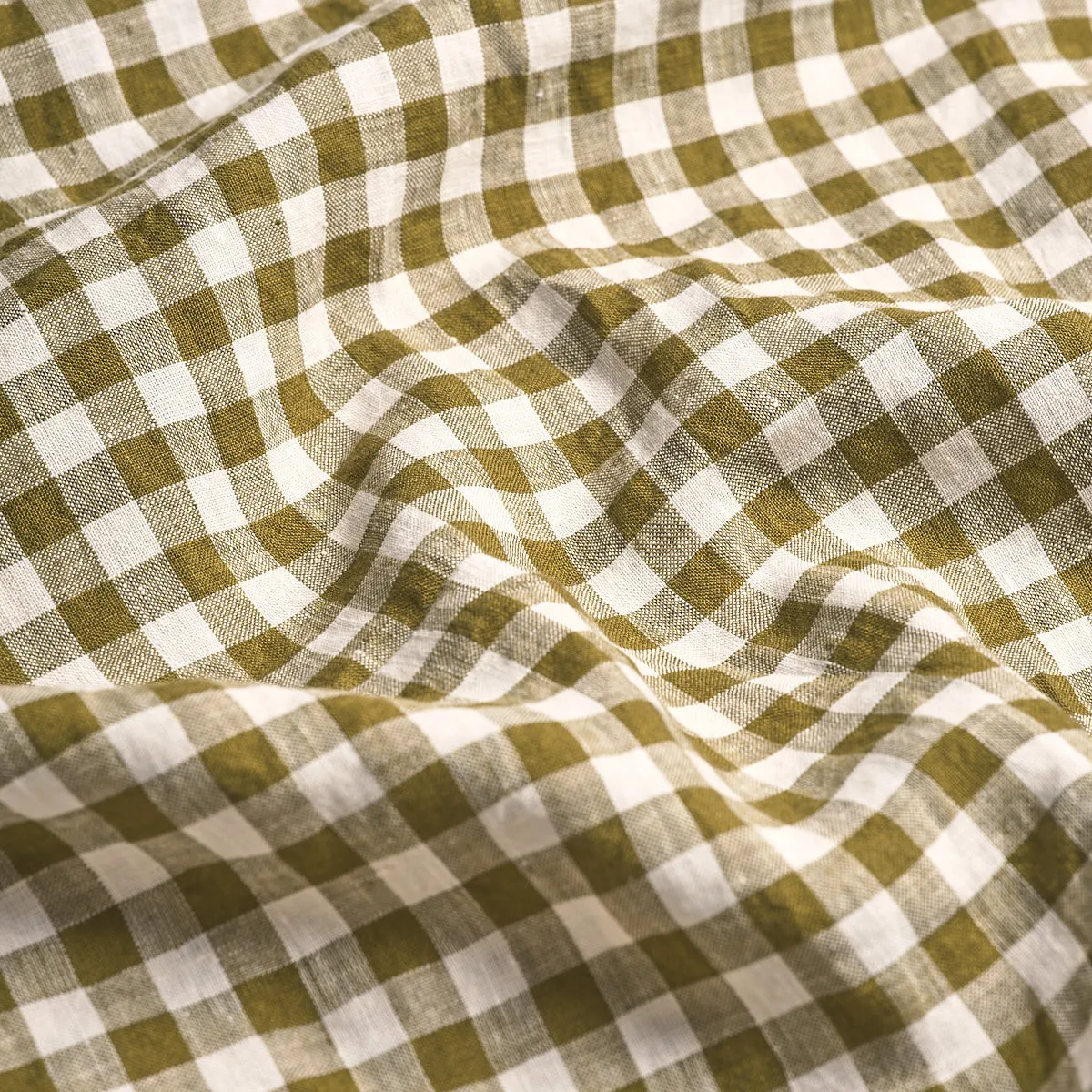 Botanical Green Gingham Linen Blend Pillowcase (Pair)