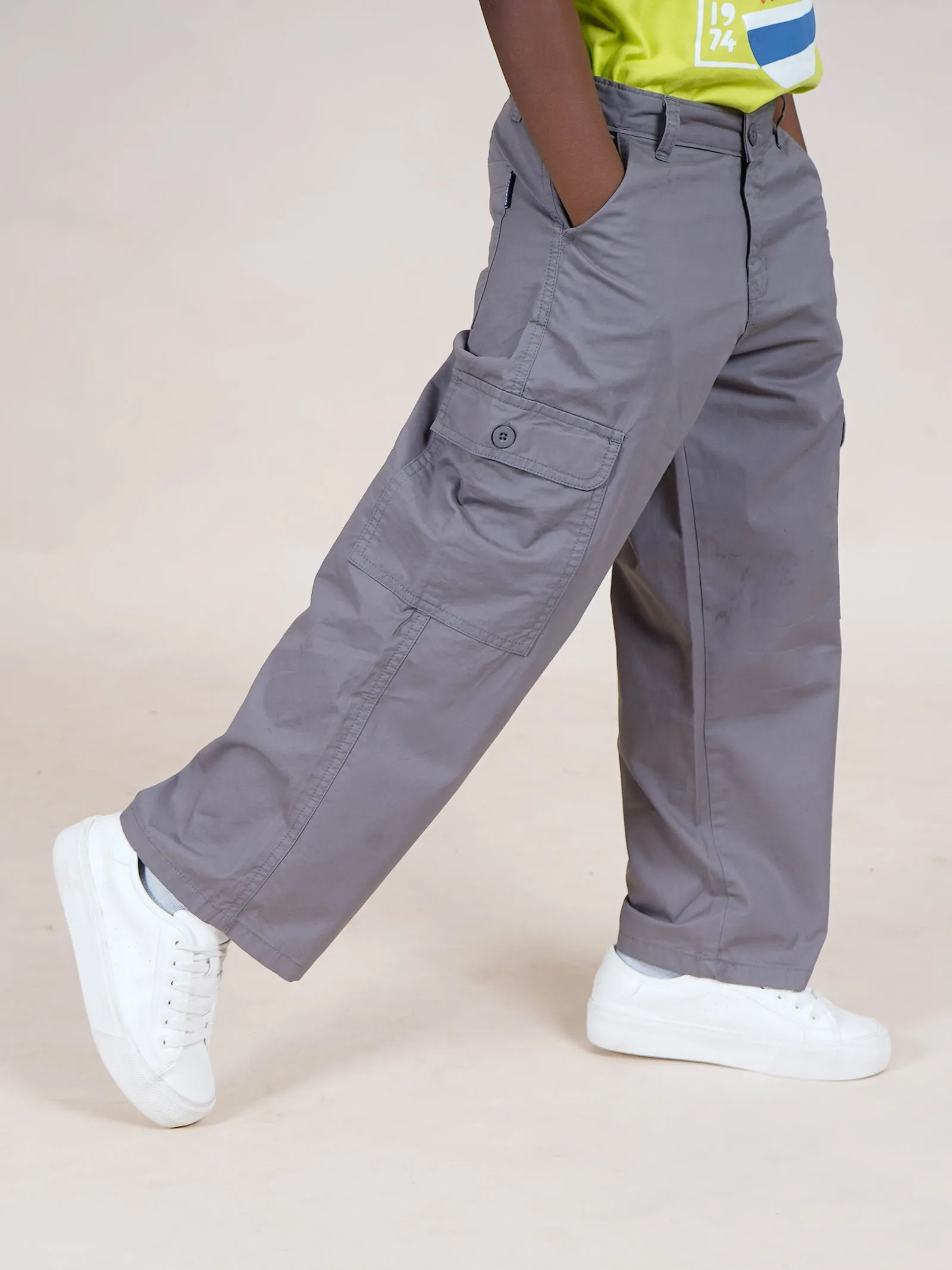 Boys Cotton Full Length Straight Fit Cargo Pant