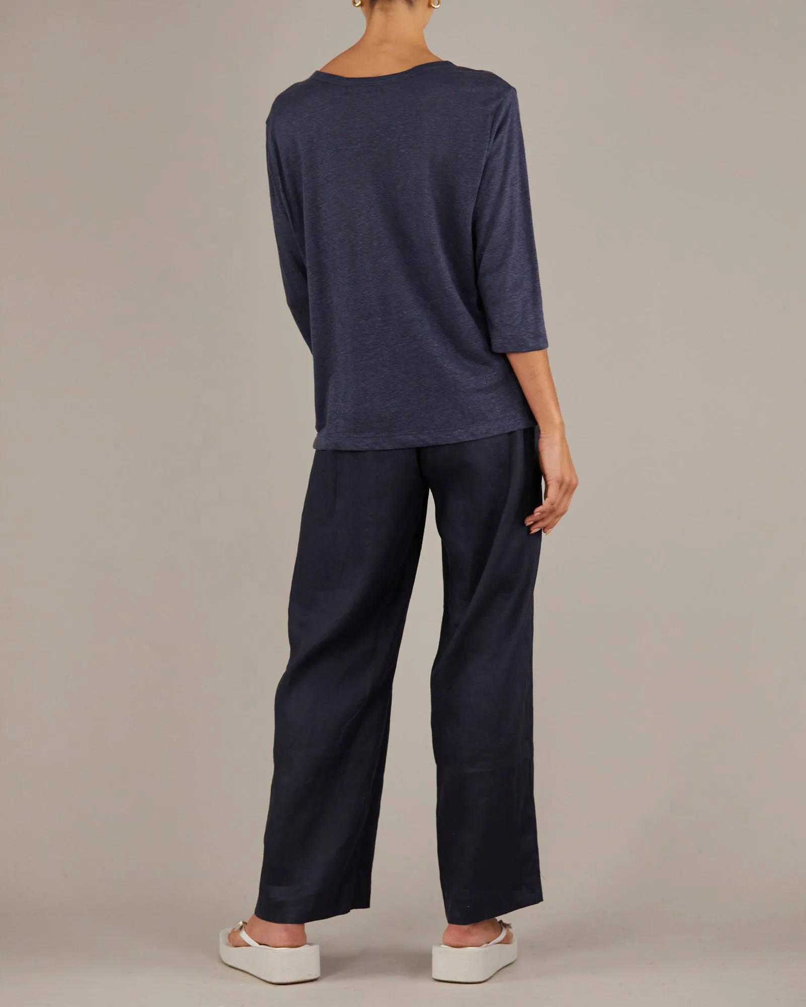 Bronte Linen Jersey Top - Navy