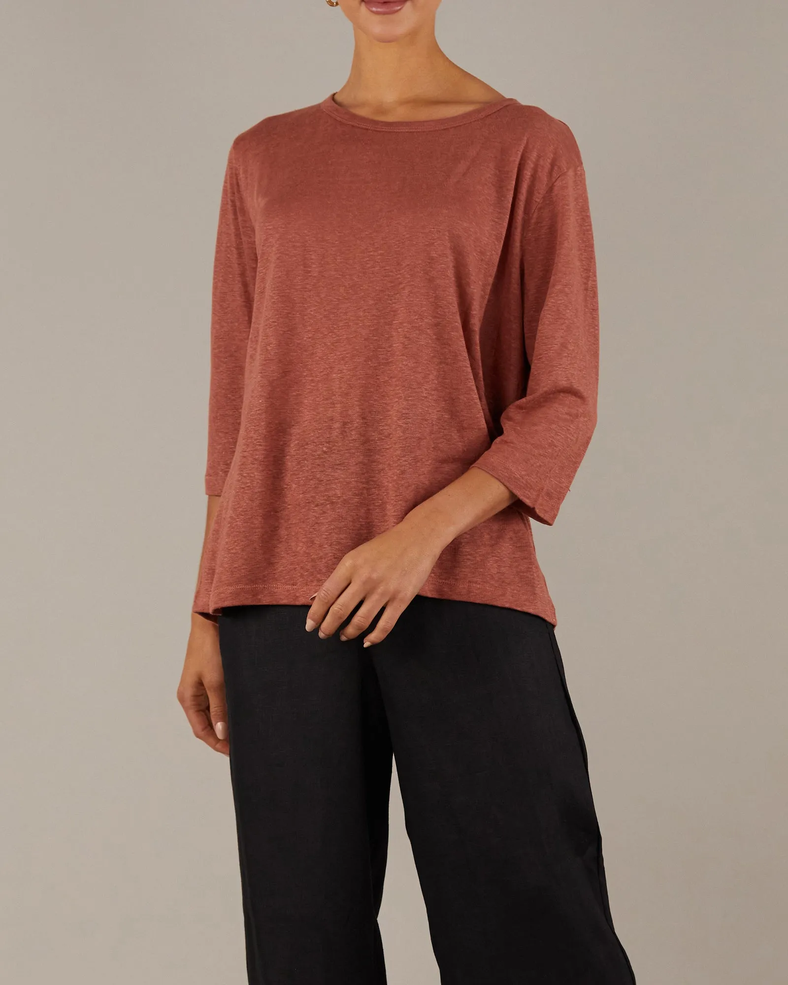 Bronte Linen Jersey Top - Rosewood