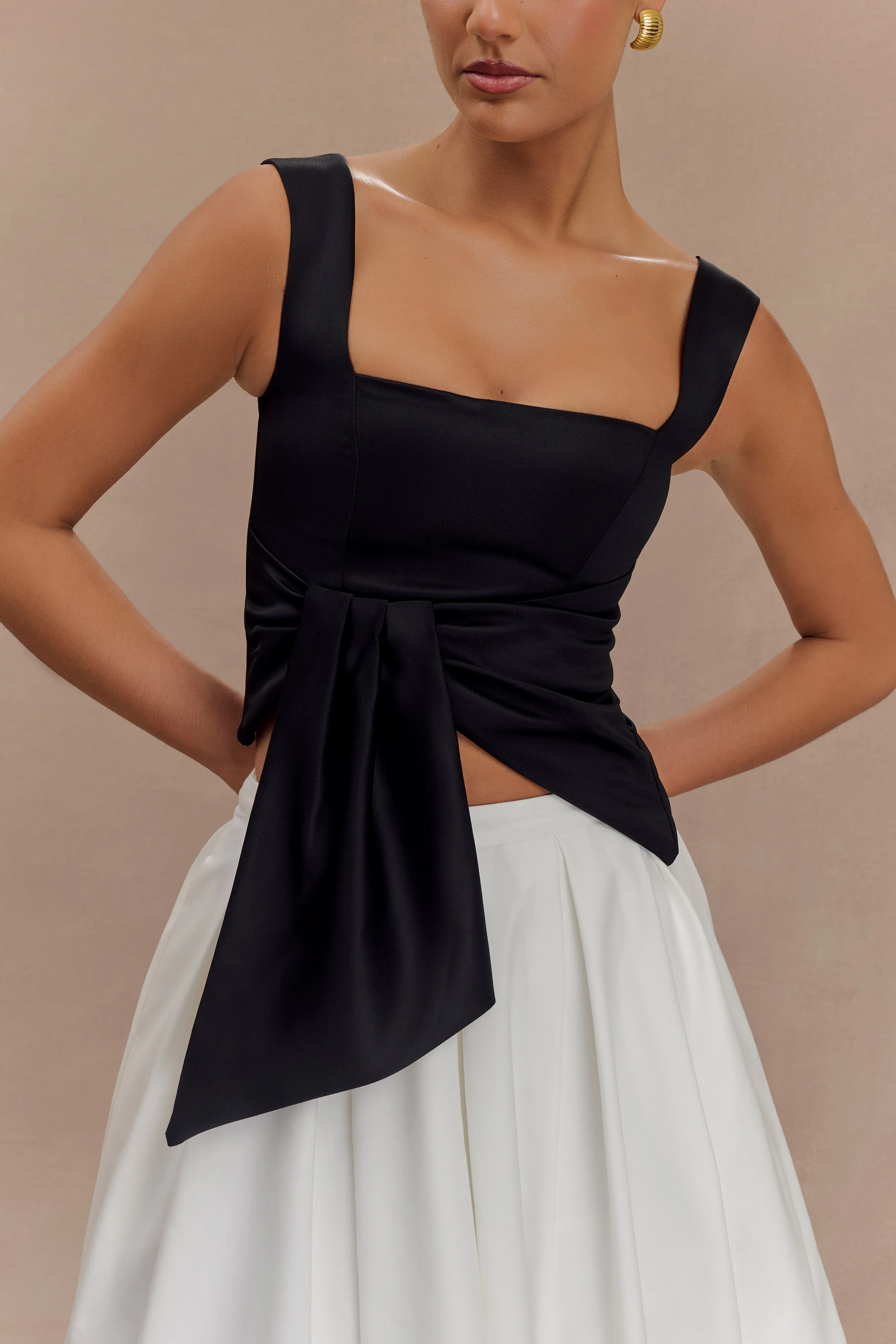 Bryony Satin Structured Sleeveless Top - Black