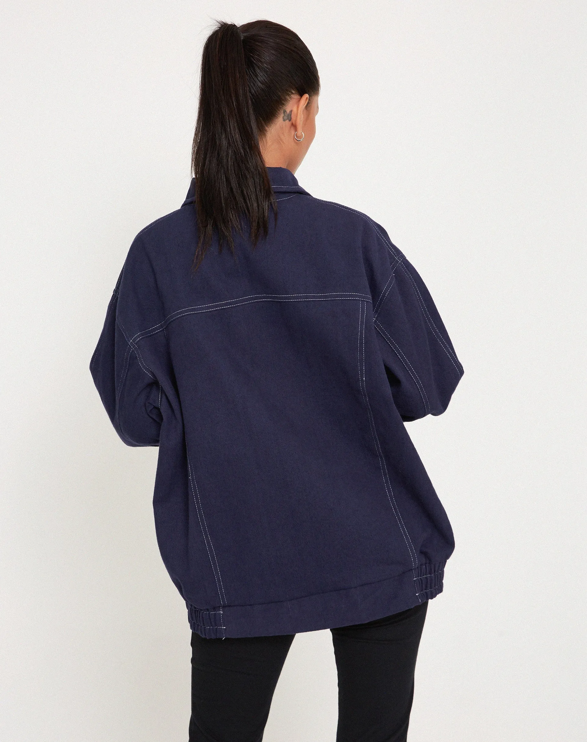 Cavitana Jacket in Deep Blue with White Top Stitch