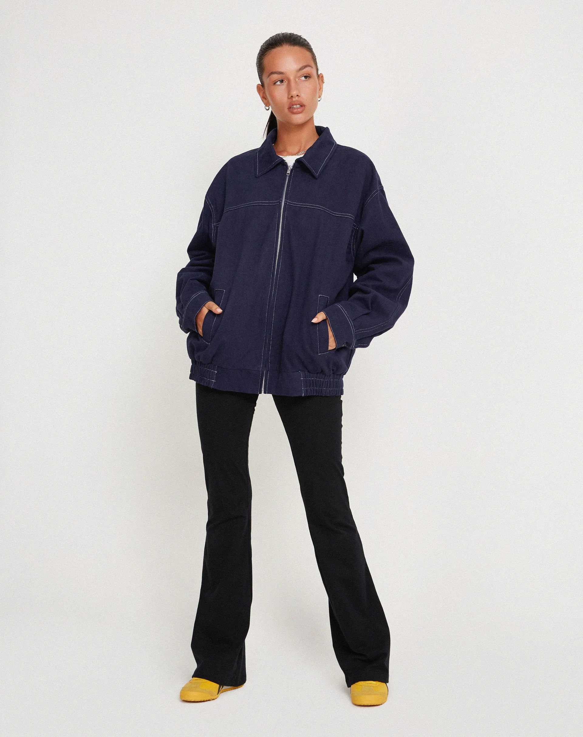 Cavitana Jacket in Deep Blue with White Top Stitch