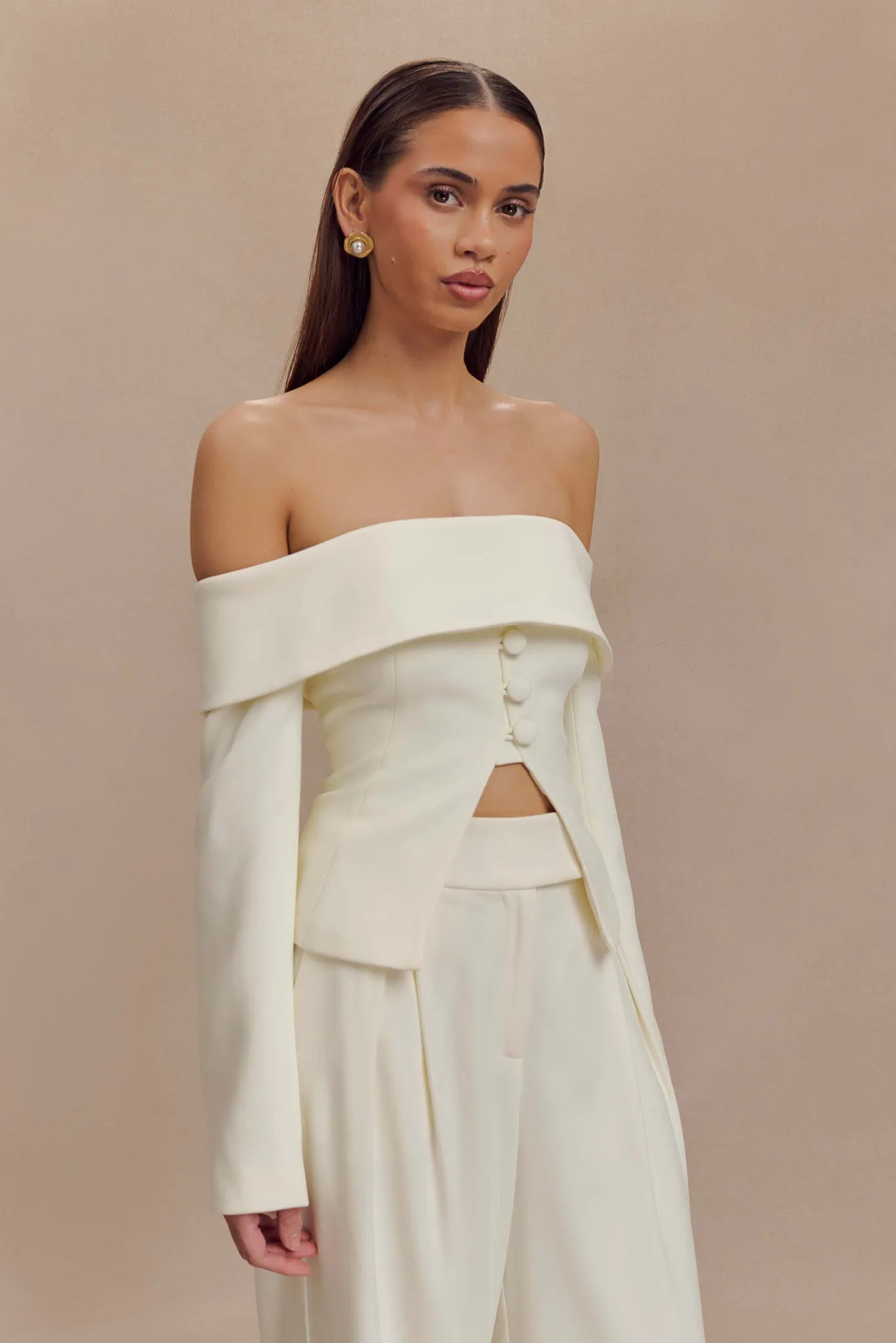 Celene Off Shoulder Jacket - Ivory