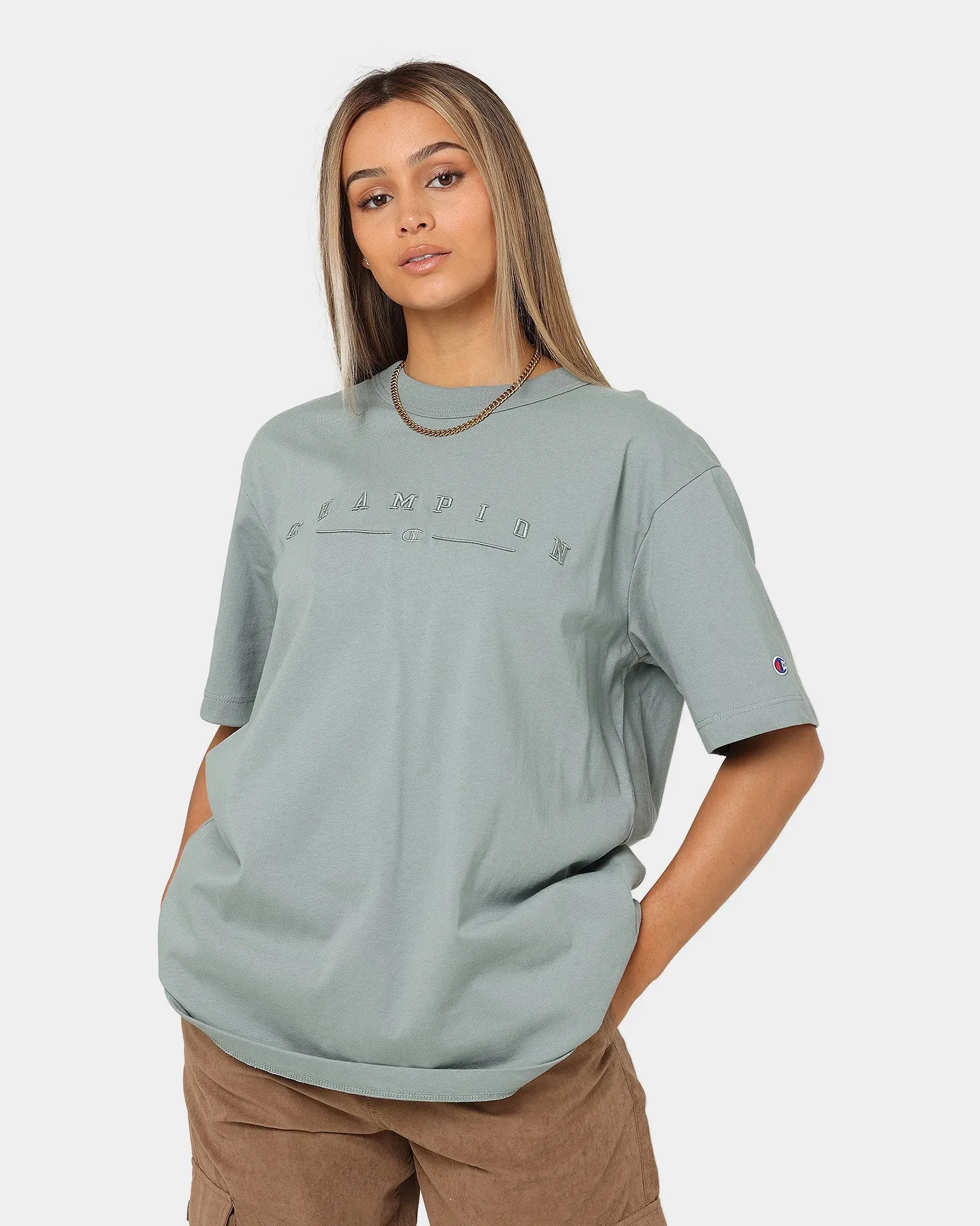 Champion Women's Heritage 2K Oversized T-Shirt Sage Shimmer Green