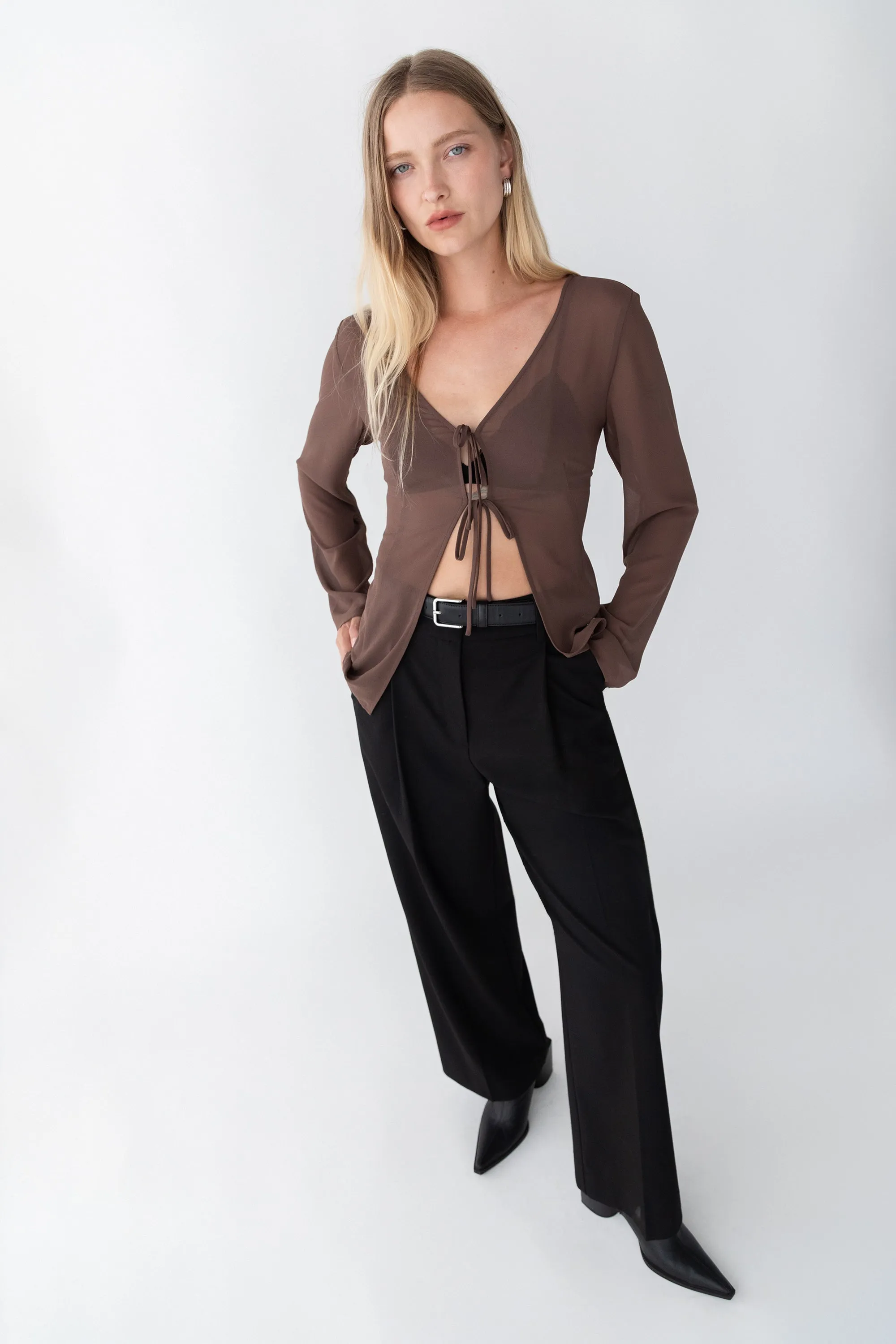 CHIFFON TIE FRONT BLOUSE