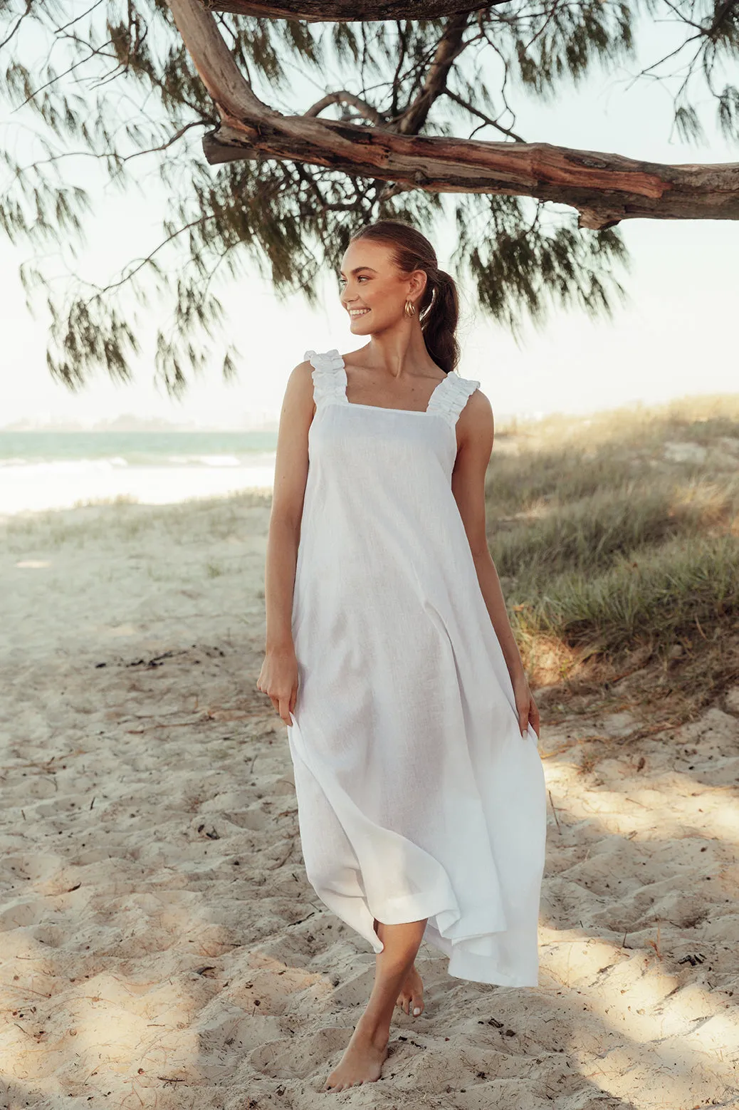 Claire Maxi Linen Dress in White