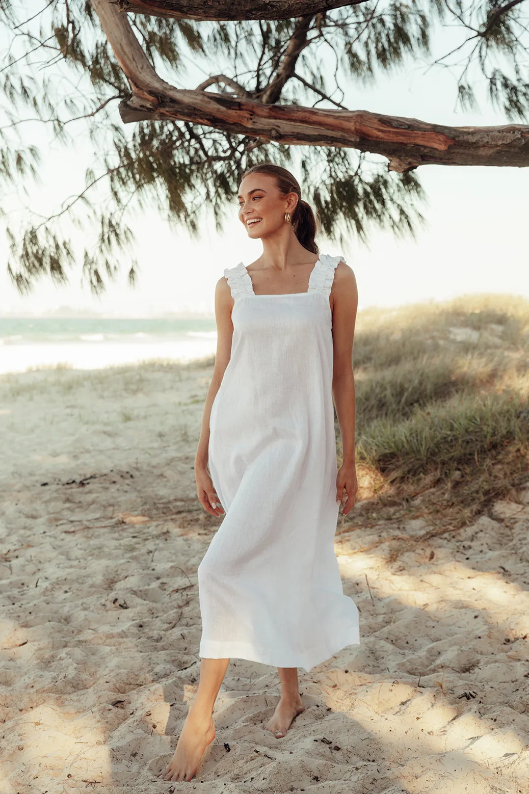 Claire Maxi Linen Dress in White