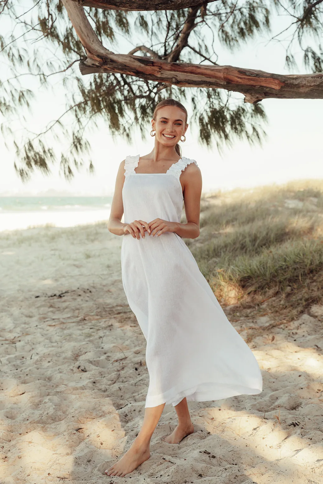 Claire Maxi Linen Dress in White