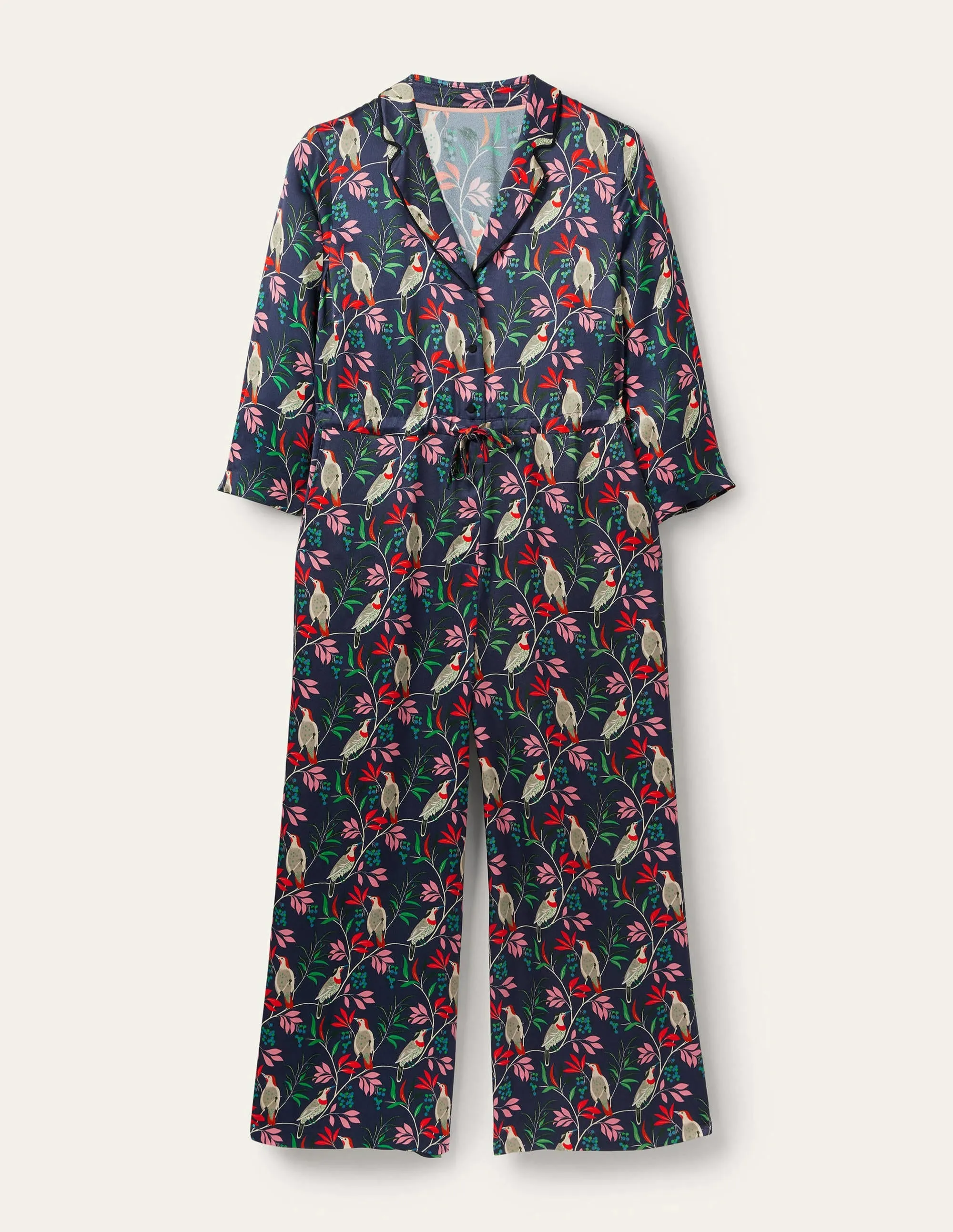 Collar Detail Cropped Jumpsuit-French Navy, Berry Bird