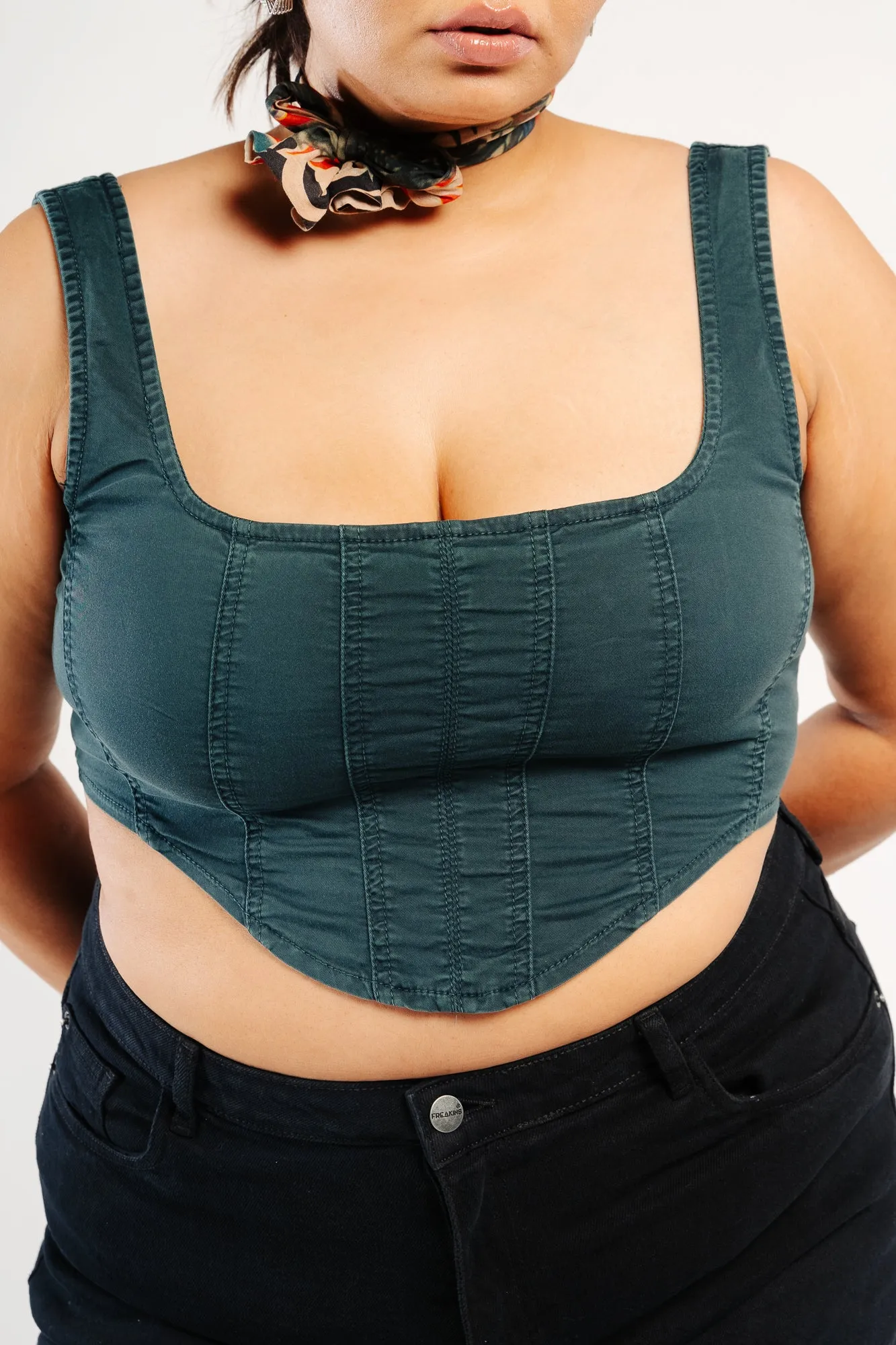 Dark Emerald Denim Bustier Top