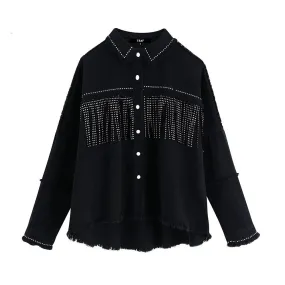 Denim Tassel Beaded Jacket