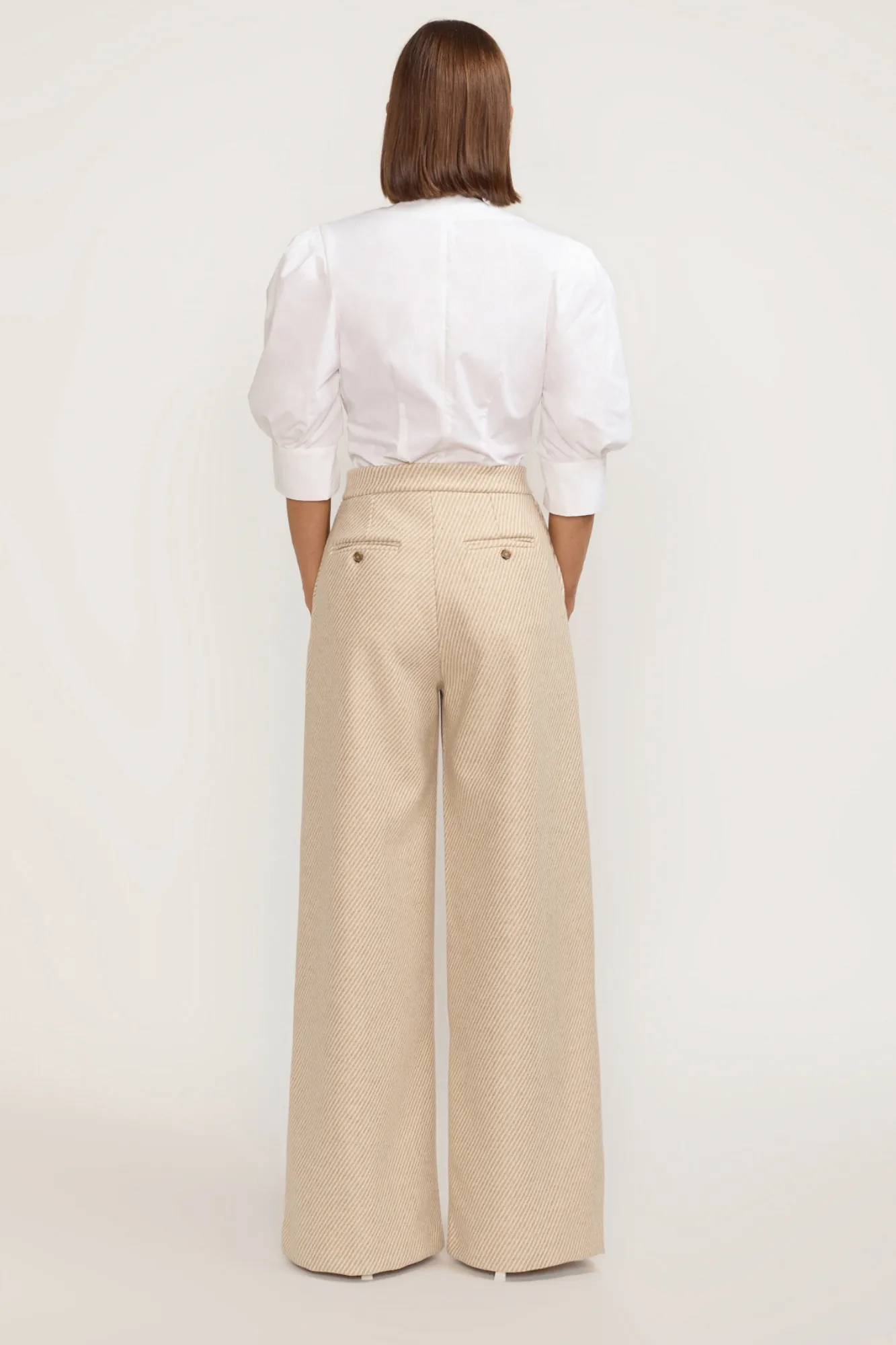 Diagonal Beige Wide-Leg High-Waisted Trousers