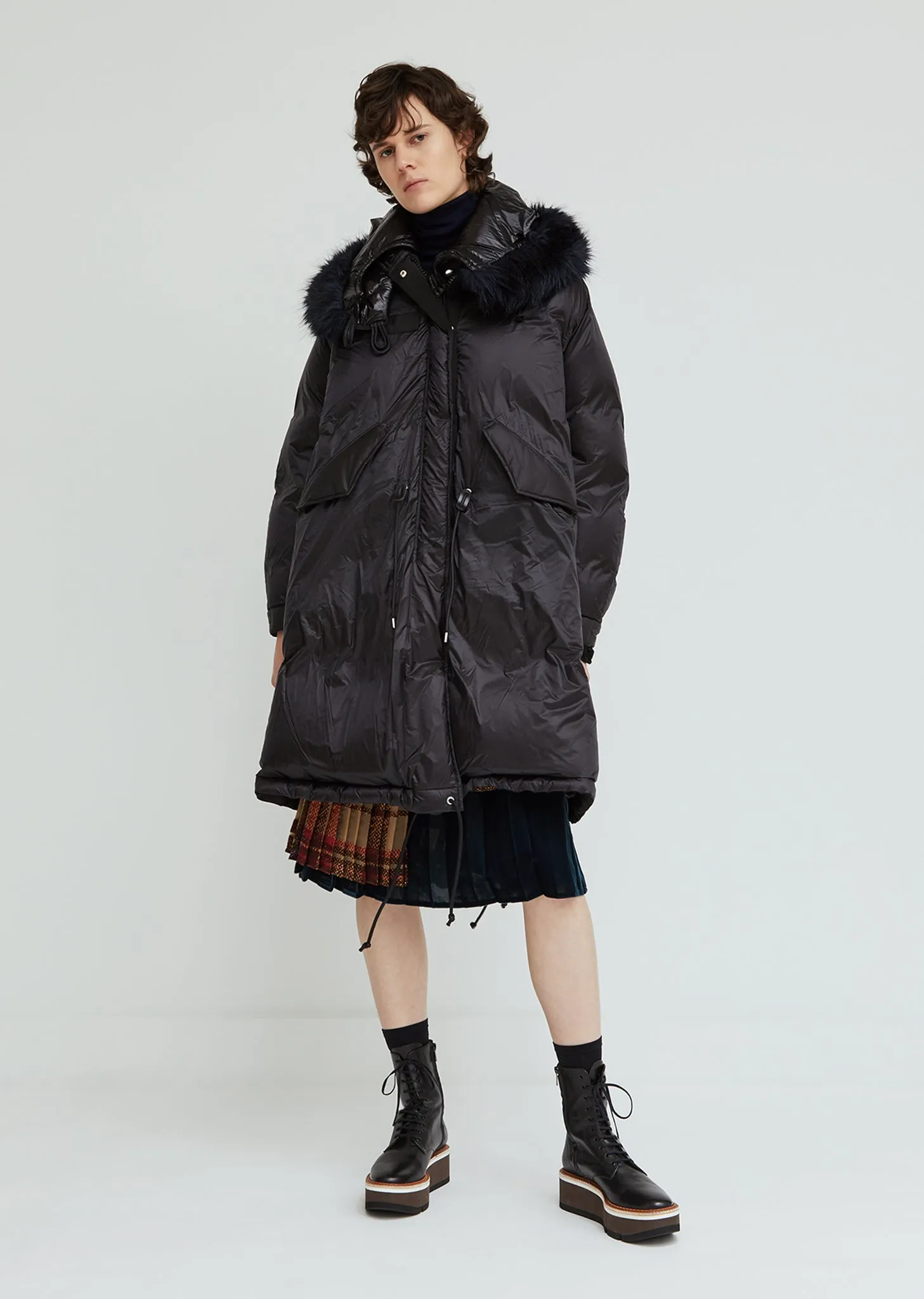 Down Coat With Faux Fur Trim