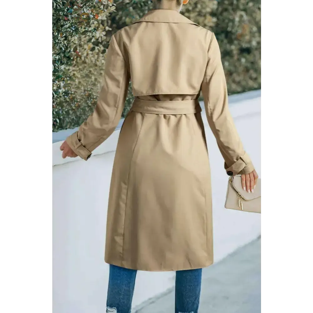 Elegant Collared Neck Tie Trench Coat in Luxury Fashion for Women