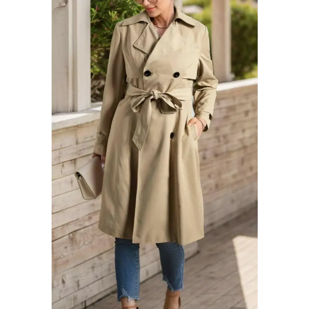 Elegant Collared Neck Tie Trench Coat in Luxury Fashion for Women