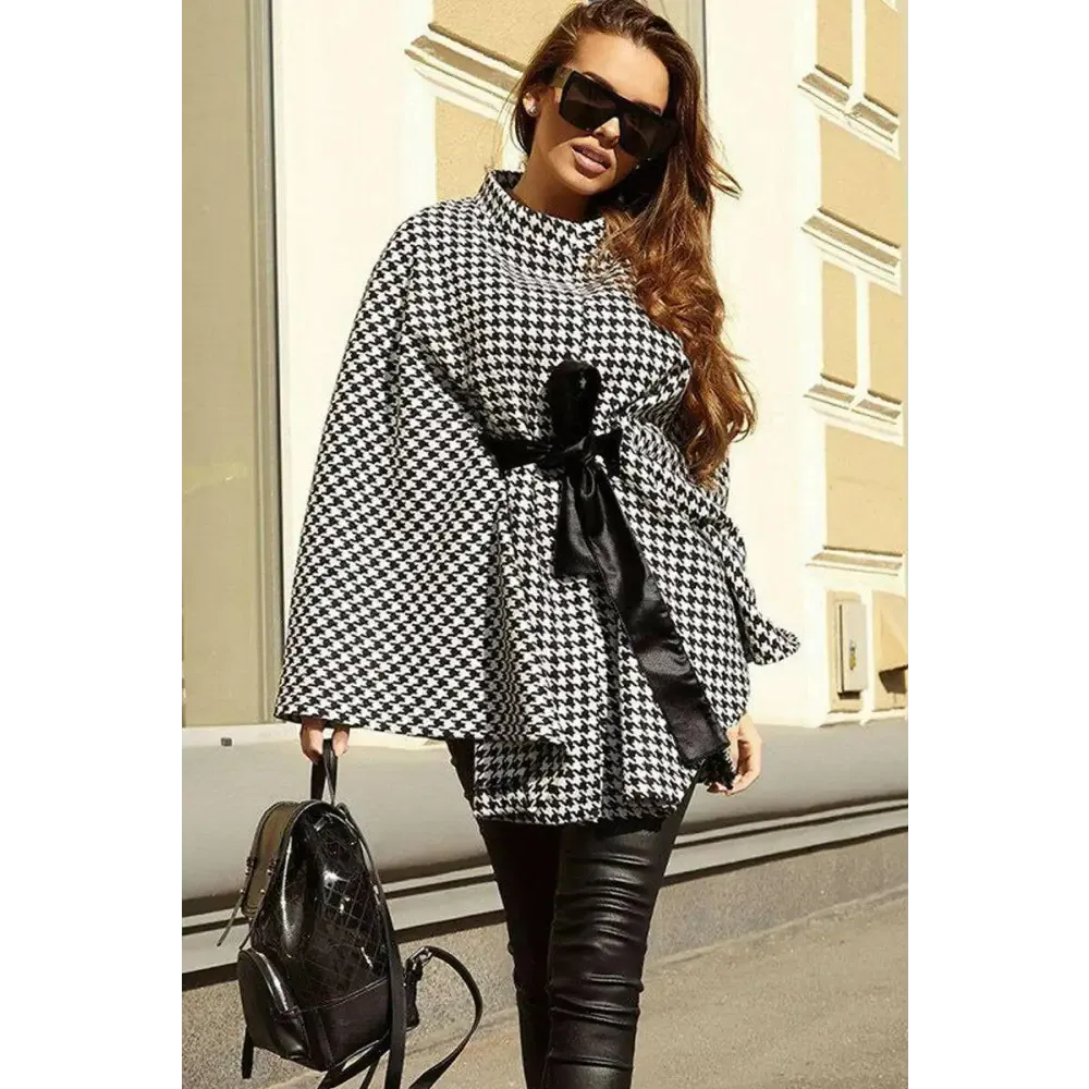 Elevate Your Wardrobe with the Houndstooth Tie Waist Trench Coat