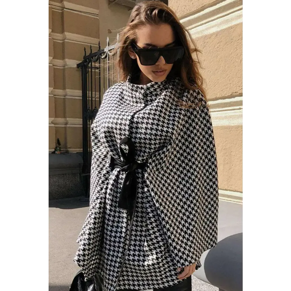 Elevate Your Wardrobe with the Houndstooth Tie Waist Trench Coat