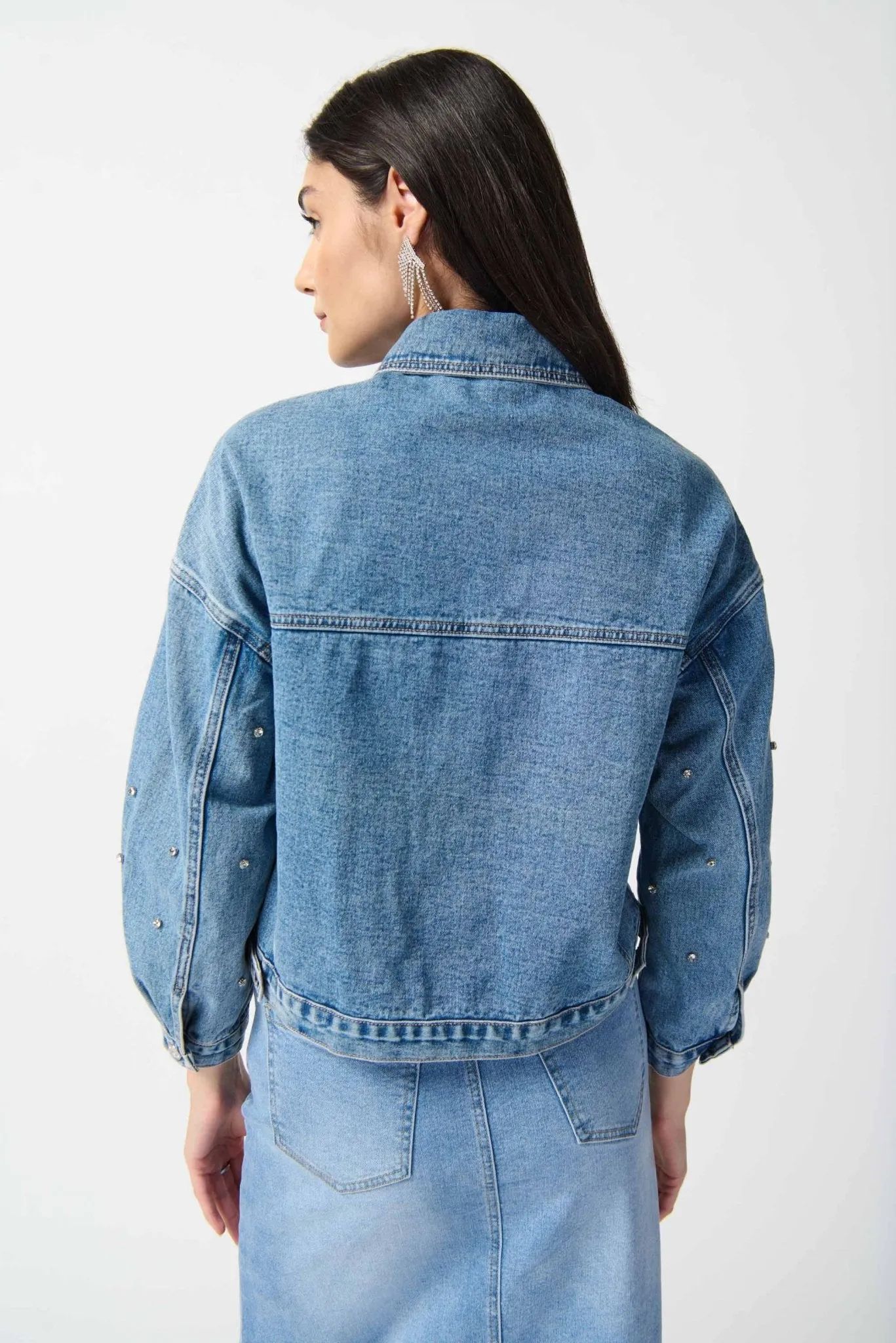 Embellished Denim Boxy Jacket Style 242917 | Denim Medium Blue