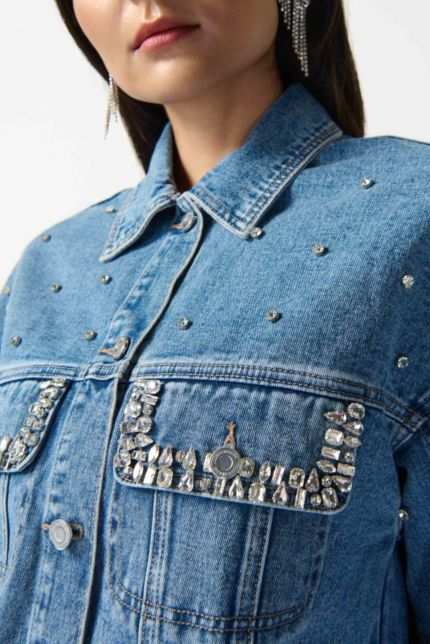 Embellished Denim Boxy Jacket Style 242917 | Denim Medium Blue