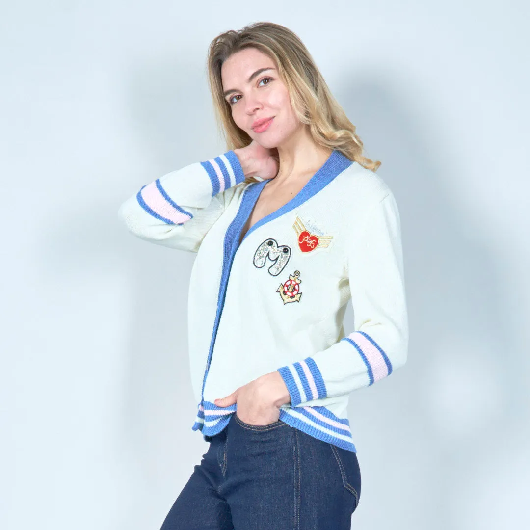 Embroidered varsity cardigan wholesale