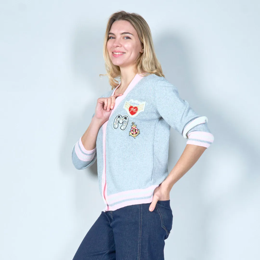 Embroidered varsity cardigan wholesale