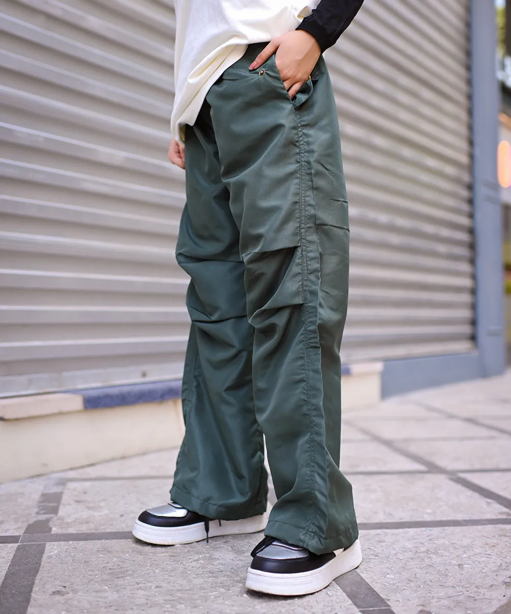 Enchanted Forest Bottle Green Cargo Parachute Pants | Woman