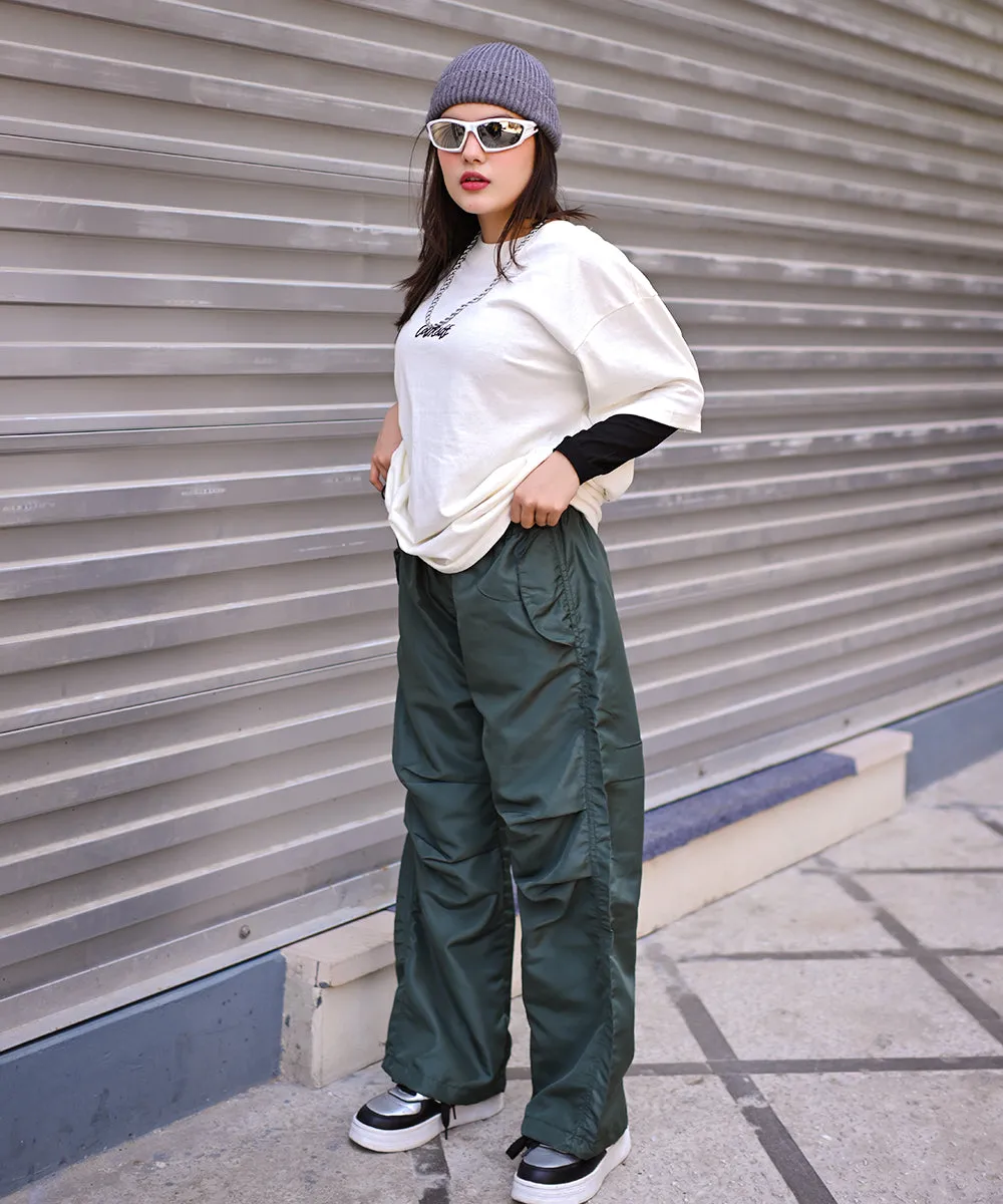 Enchanted Forest Bottle Green Cargo Parachute Pants | Woman