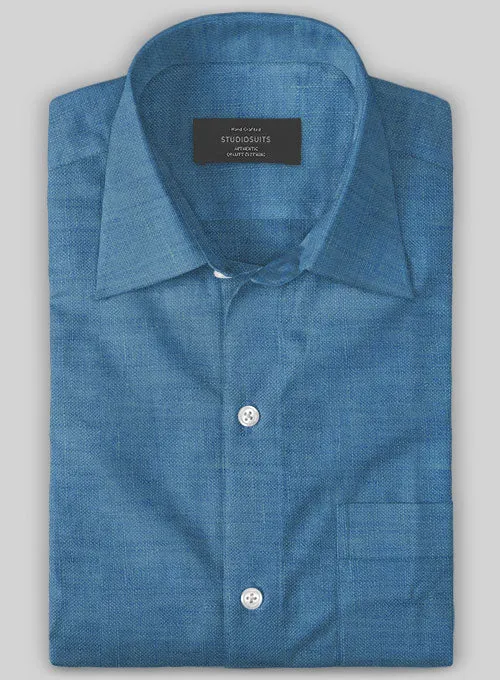 European Phthalo Blue Linen Shirt