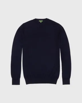 Fine-Gauge Crewneck Sweater in Navy Escorial Wool