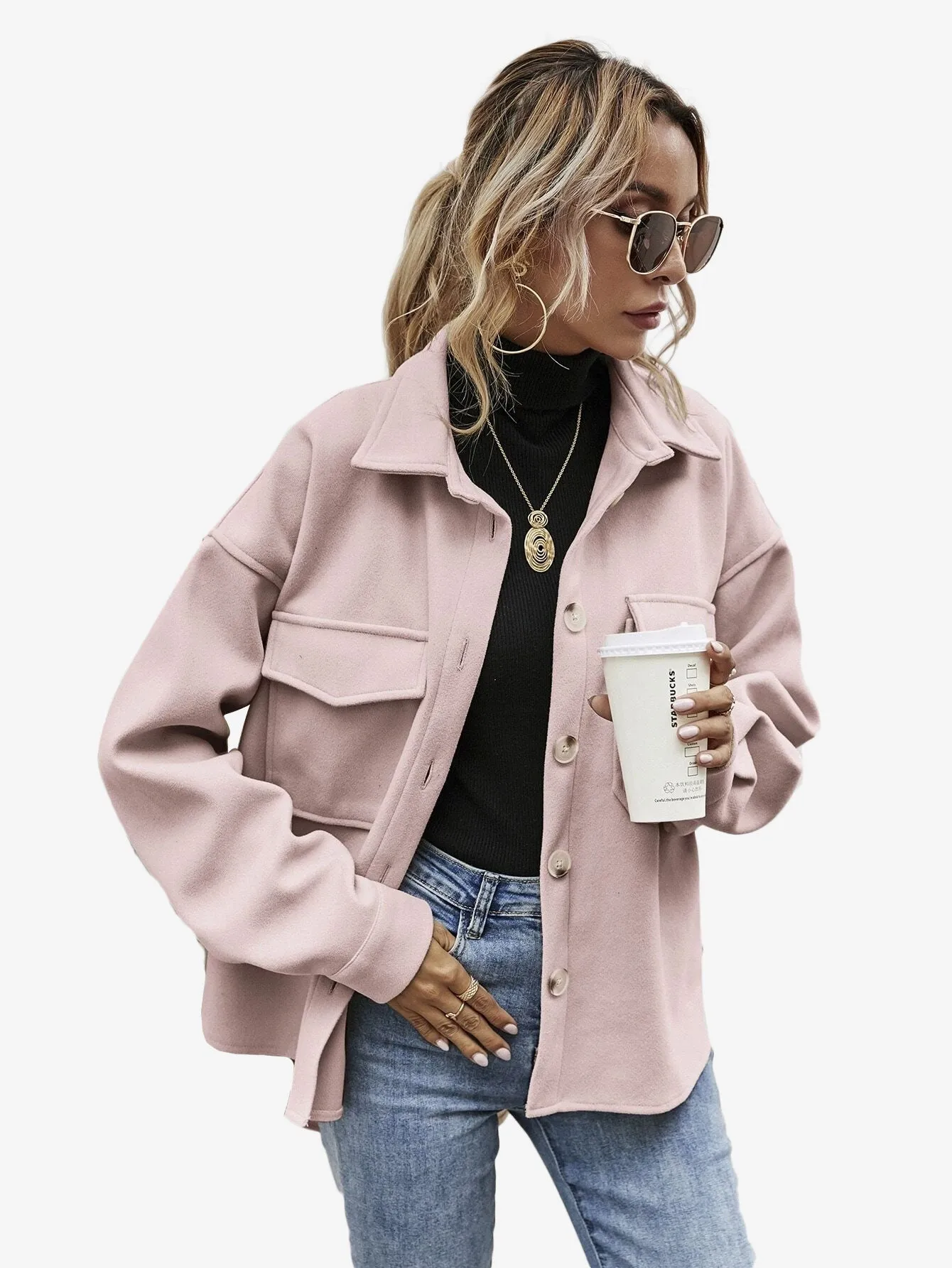 Flap Pocket High Low Hem Coat